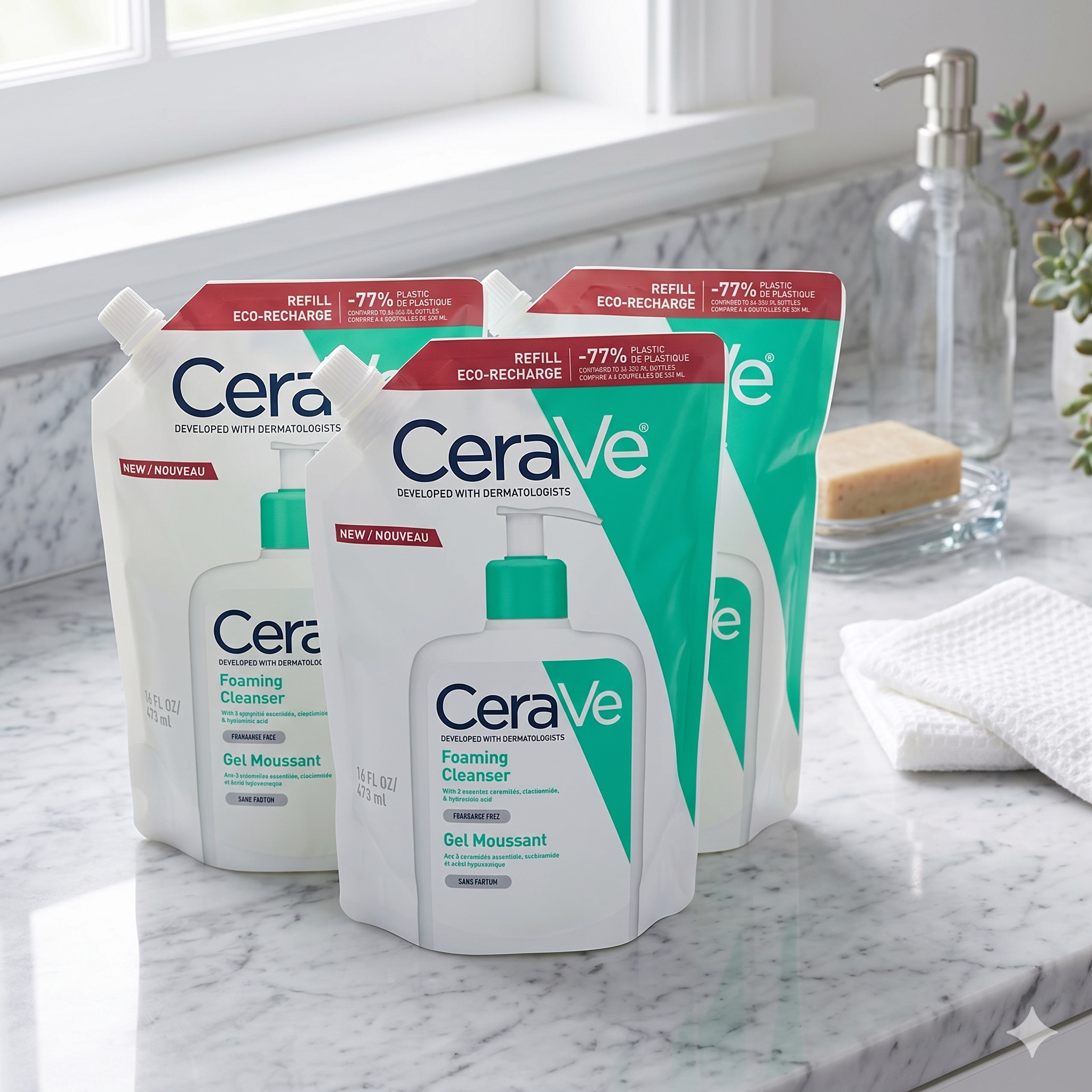 CeraVe Foaming Cleanser Refill 473 ml 3 pakning