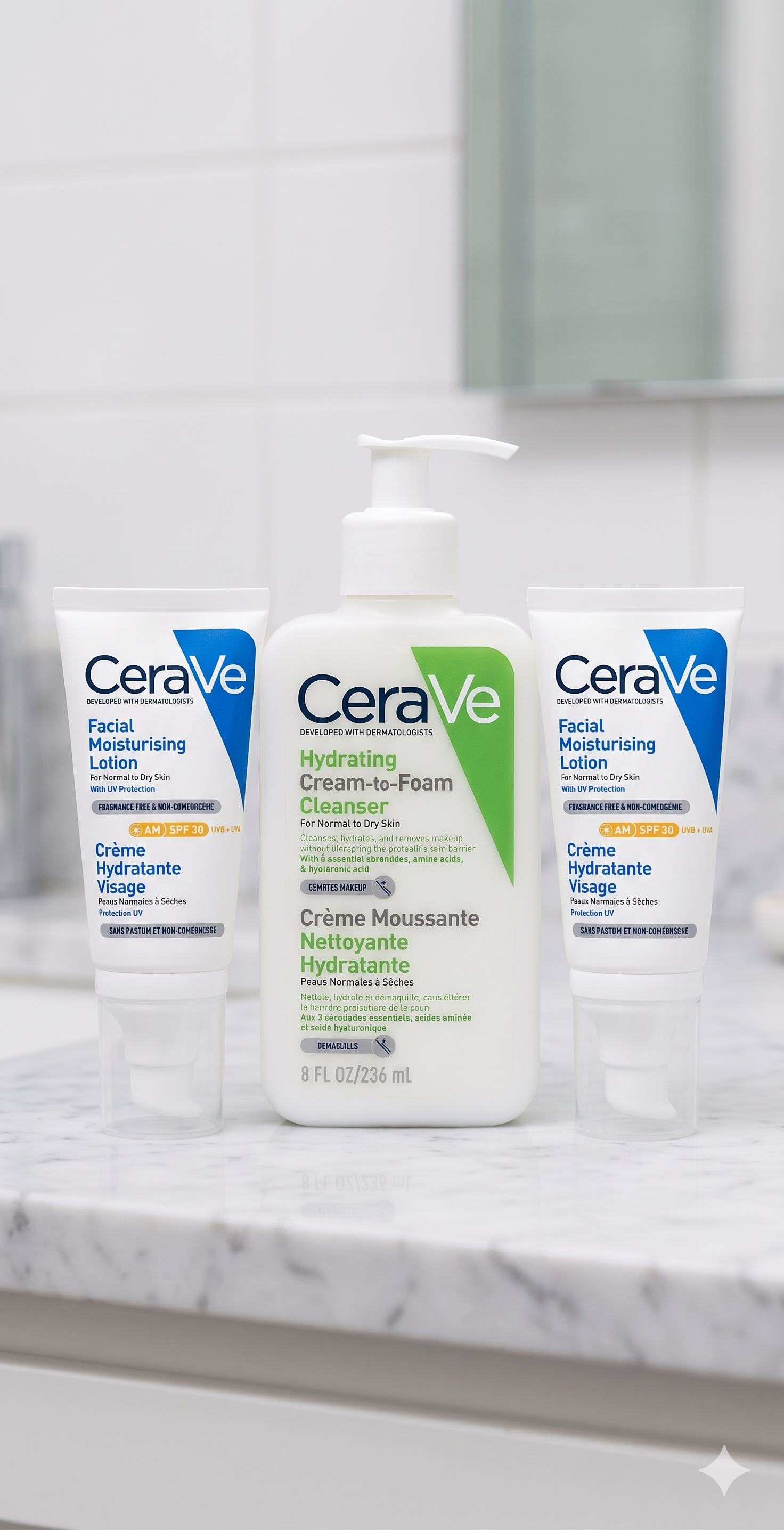 CeraVe Hydrating Cream To Foam Cleanser + 2 x CeraVe Ansiktskrem med solfaktor 30