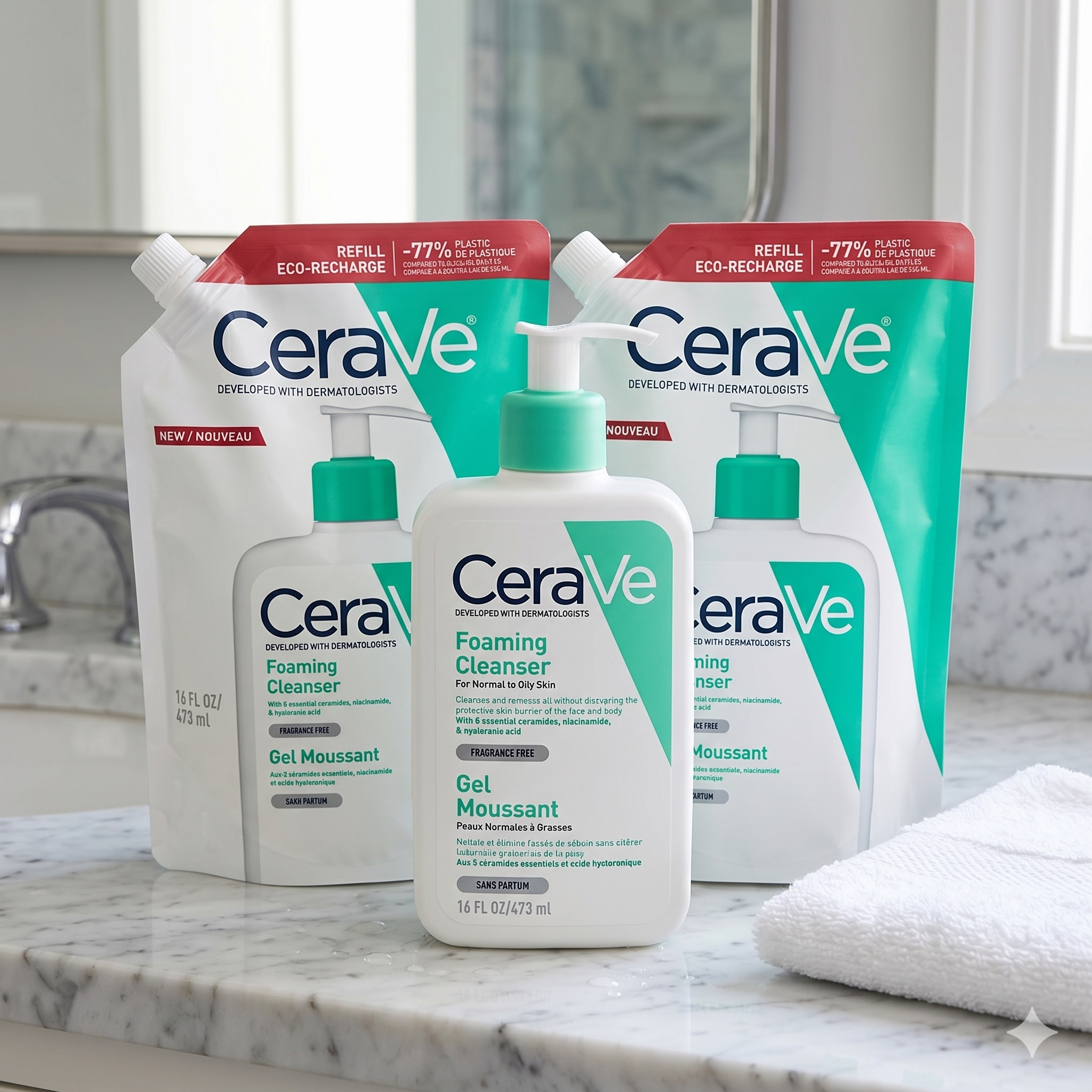 CeraVe Foaming Cleanser 473 ml pumpeflaske og refill