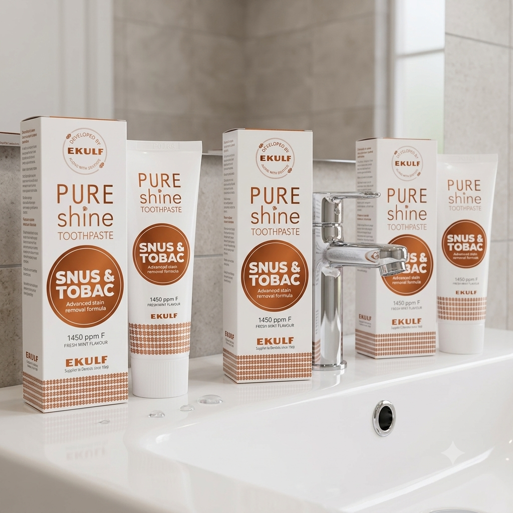 Ekulf pure shine tannkrem snus&tobakk 75ML 3 pakker