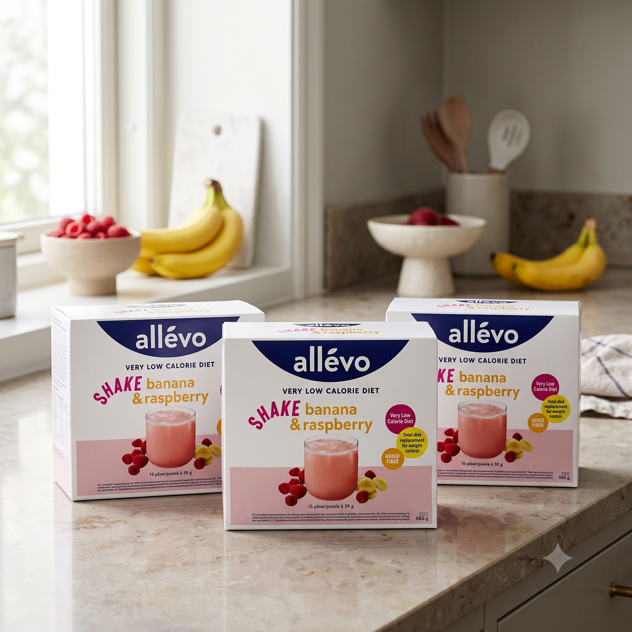 Allévo Very Low Calorie Diet Shake Banana & Raspberry 15x39g 3 stykker