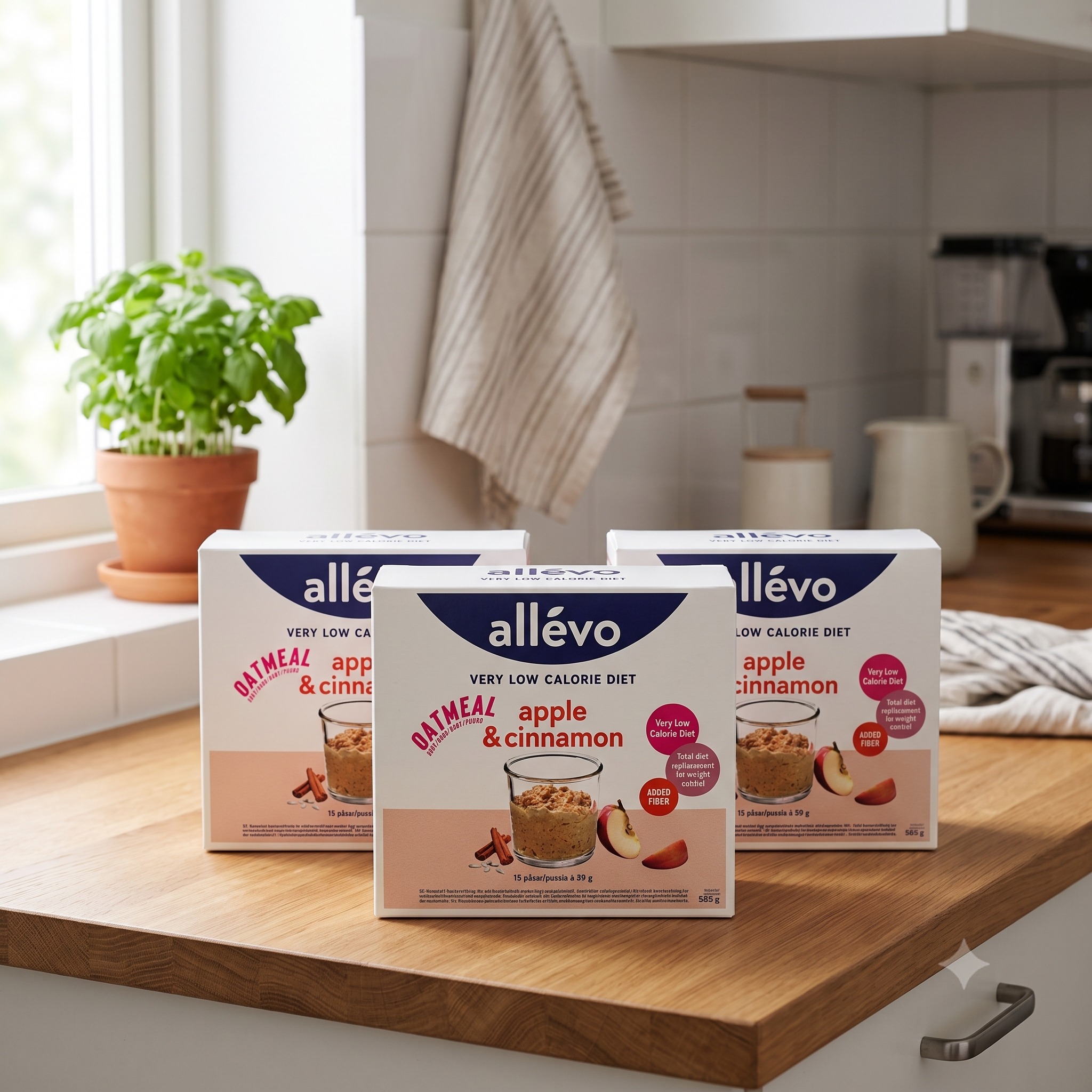 Allévo VLCD Oatmeal Grøt Eple & Kanel 15x39g 3 stykker