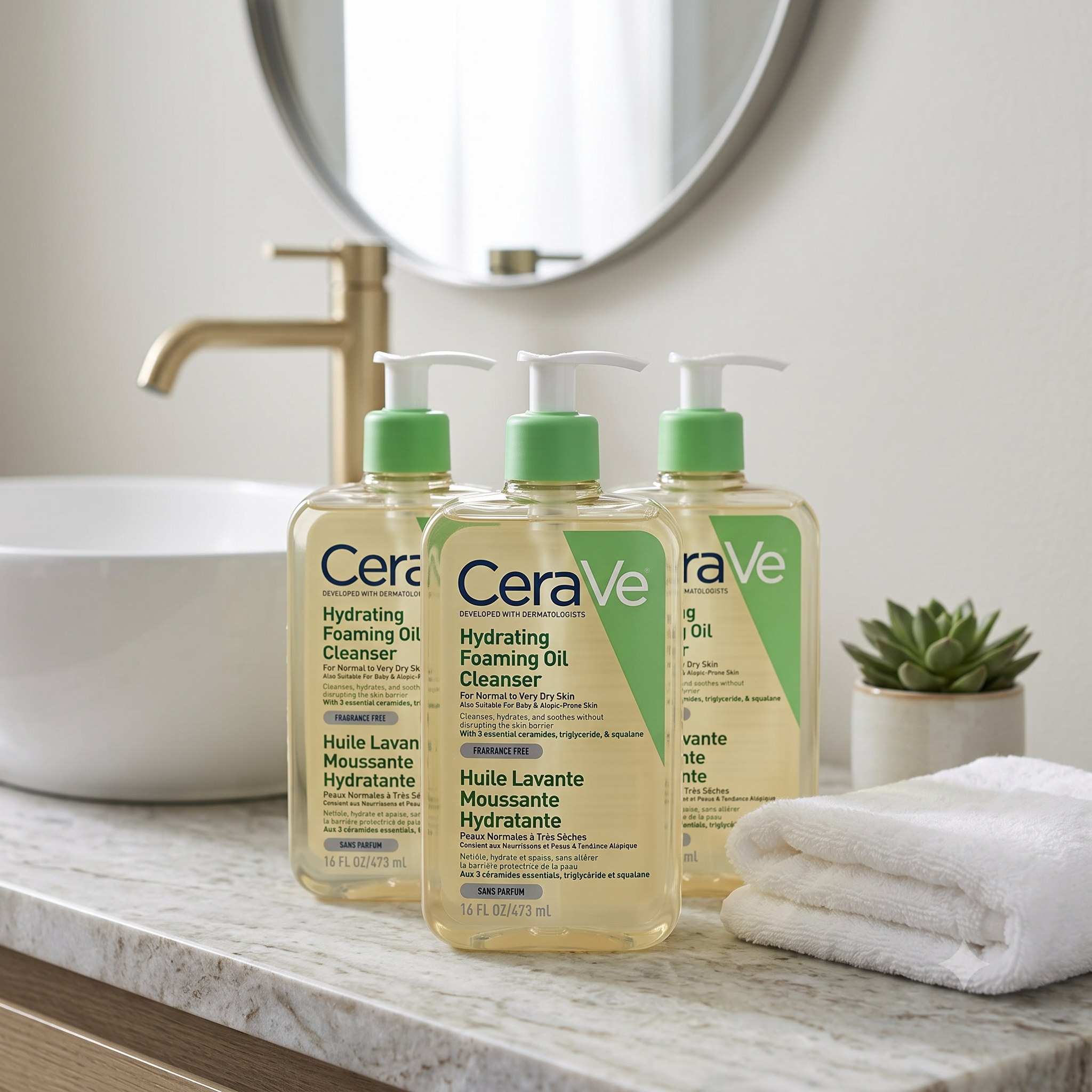 CeraVe Hydrating Foaming Oil Cleanser 473 mL 3 stykker
