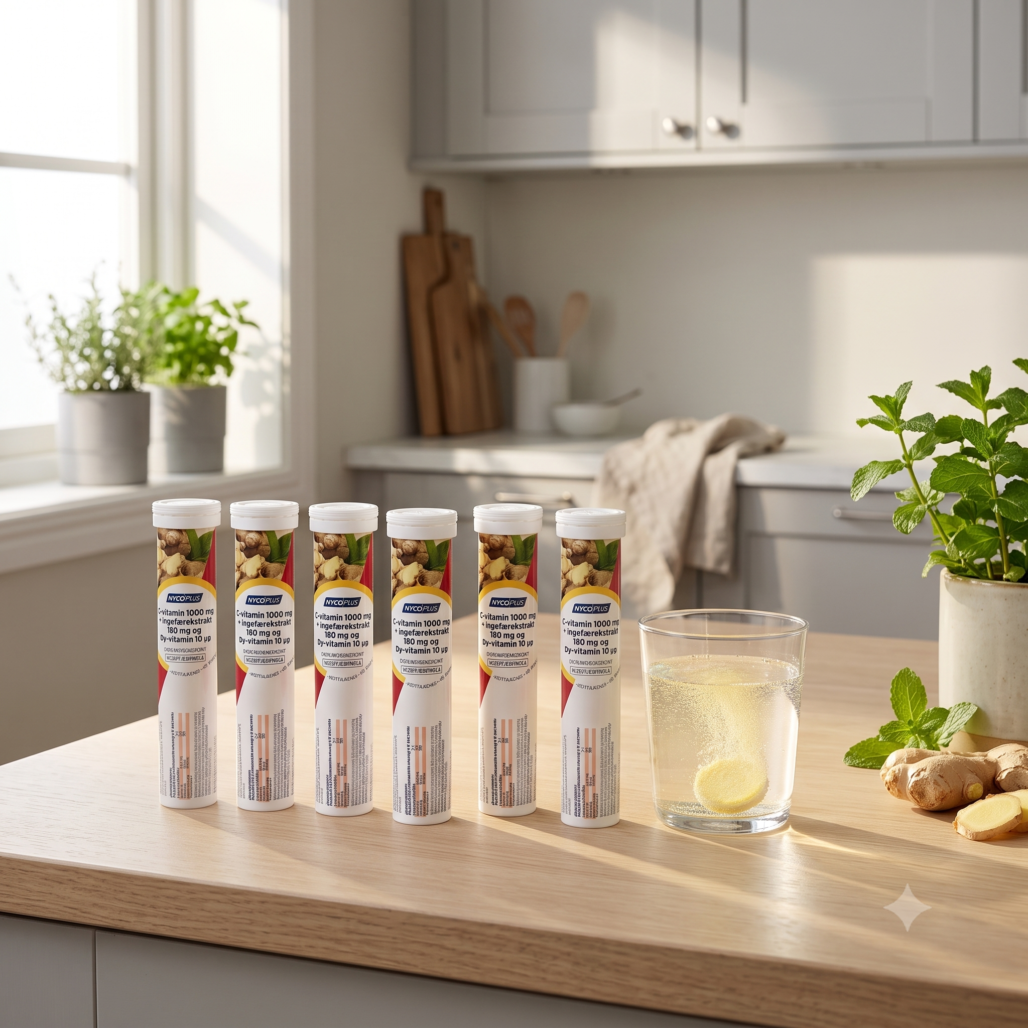 Nycoplus C-vitamin 1000 mg + ingefærekstrakt og D3-vitamin Ingefær 20 brusetabletter (3)