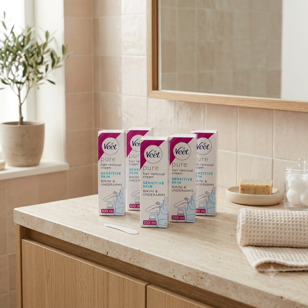 Veet Pure Bikini & Underarms hårfjerningskrem 100 ml 5 stykker