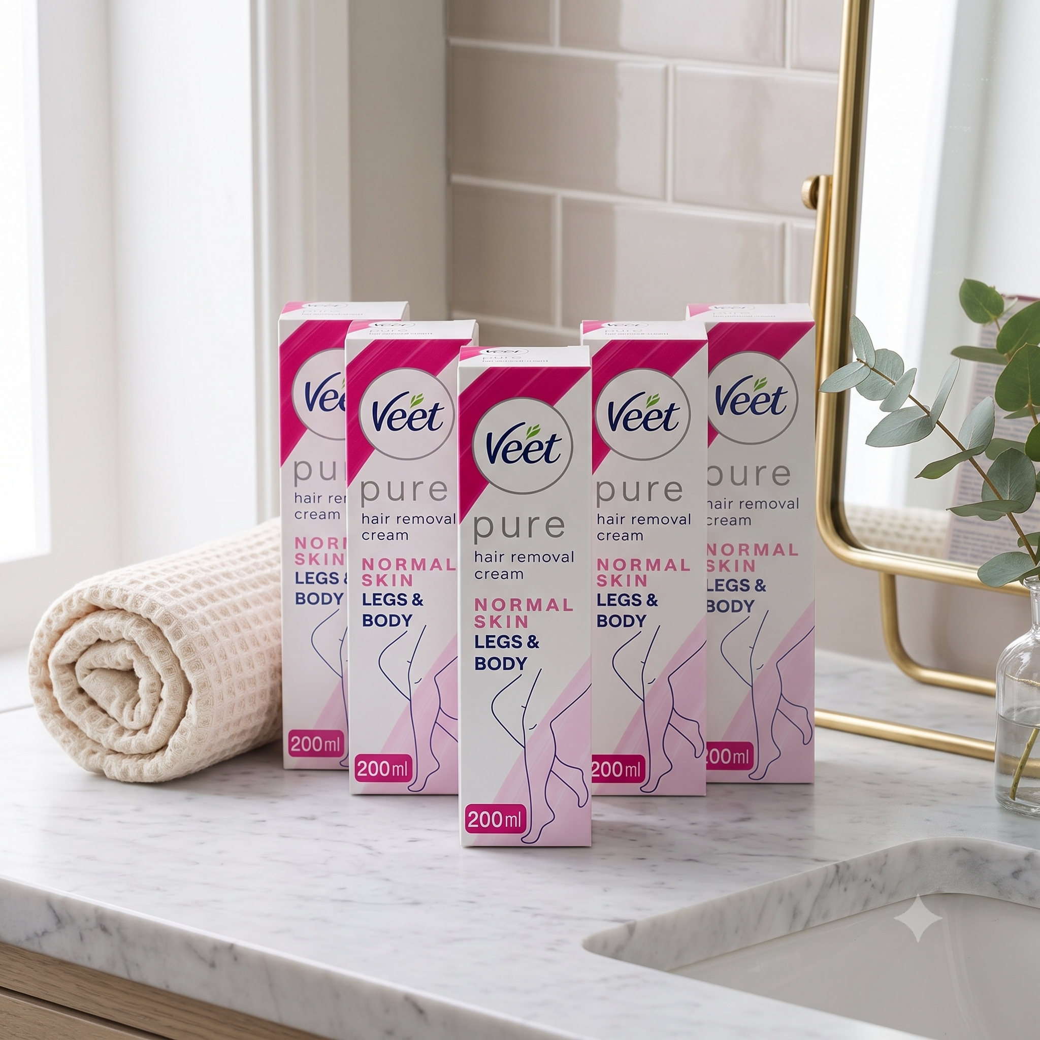 Veet Pure hårfjerningskrem Legs & Body 200 ml 5 stykker