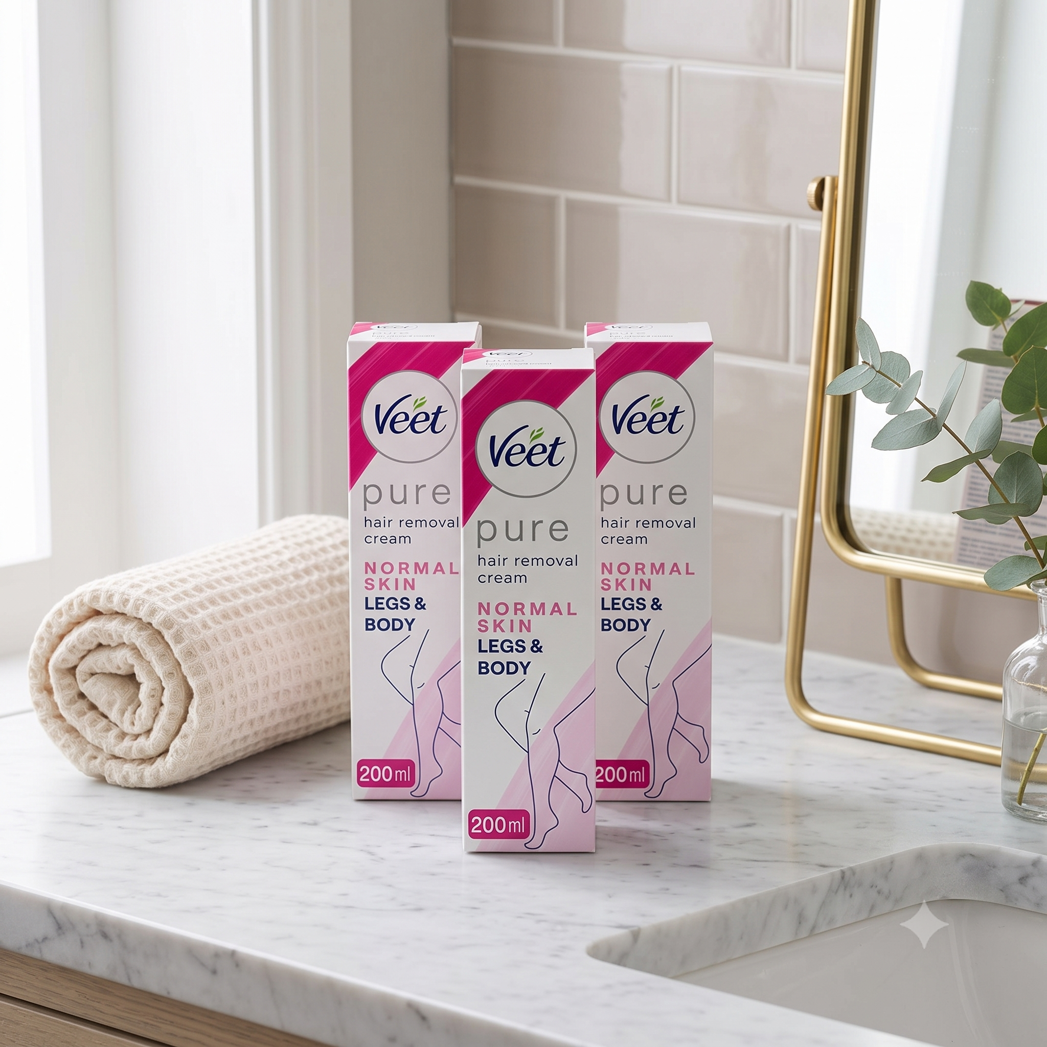 Veet Pure hårfjerningskrem Legs & Body 200 ml 3 stykker