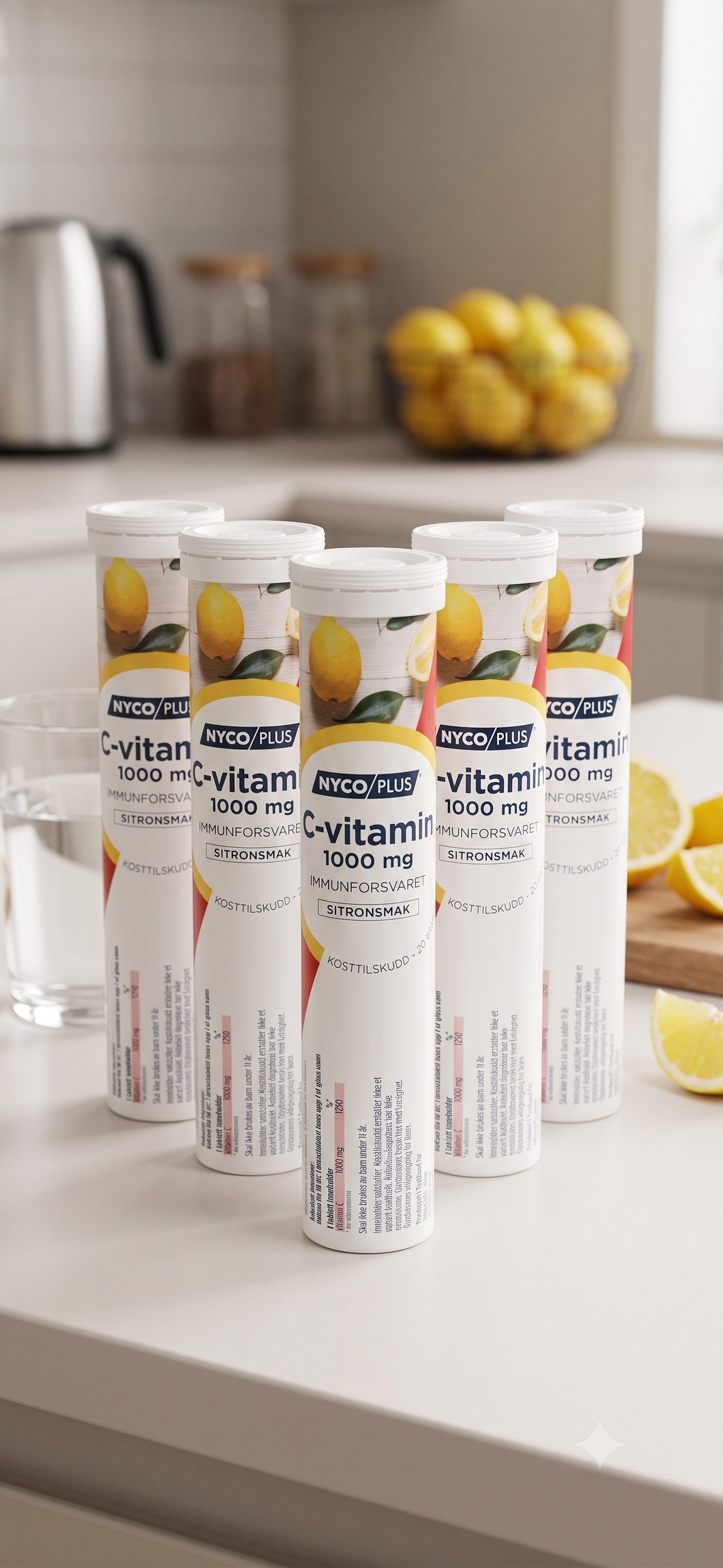 Nycoplus C-vitamin brusetabletter Sitron 1000mg 5 stykker