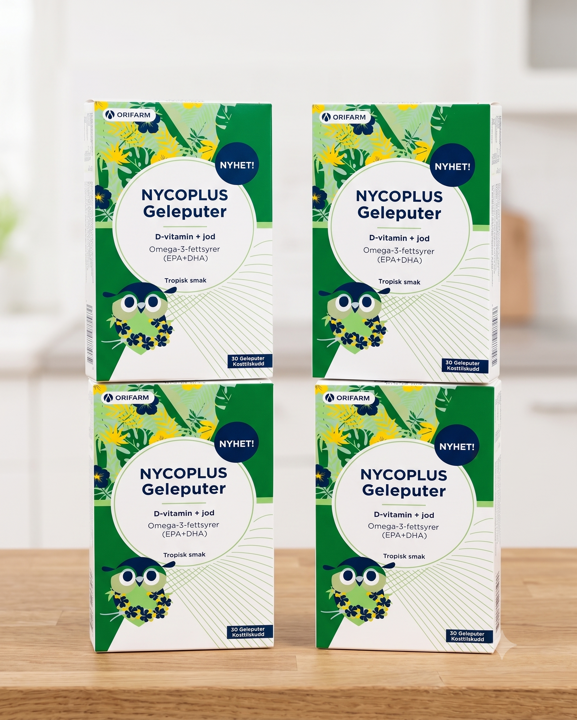 Nycoplus Omega-3 geleputer med jod og d-vitamin tropisk smak 30 stk 4 stykker