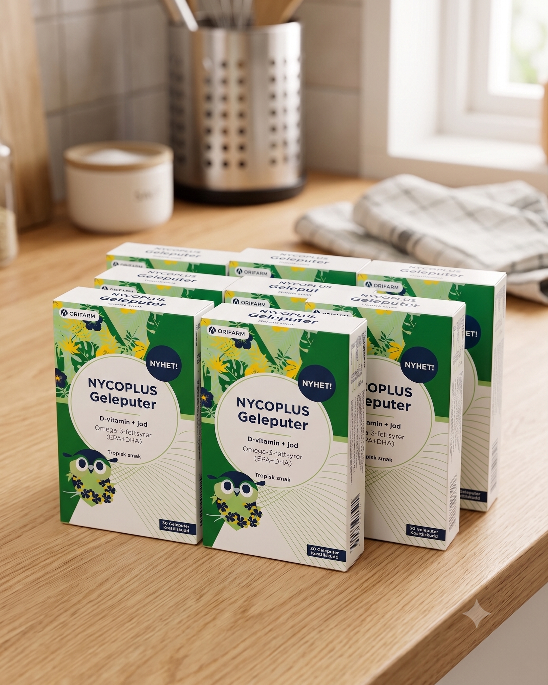 Nycoplus Omega-3 geleputer med jod og d-vitamin tropisk smak 30 stk 6 stykker