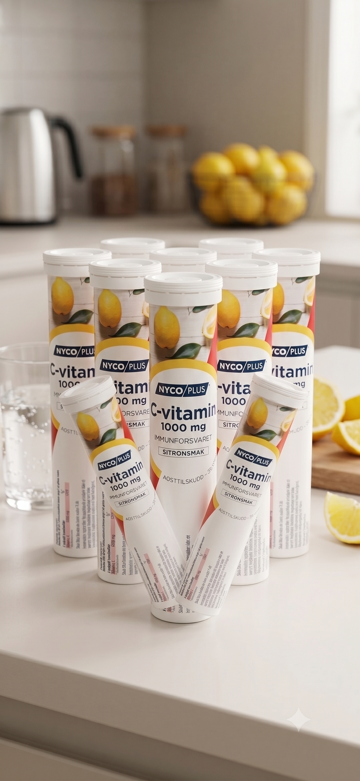Nycoplus C-vitamin brusetabletter Sitron 1000mg 10 stykker