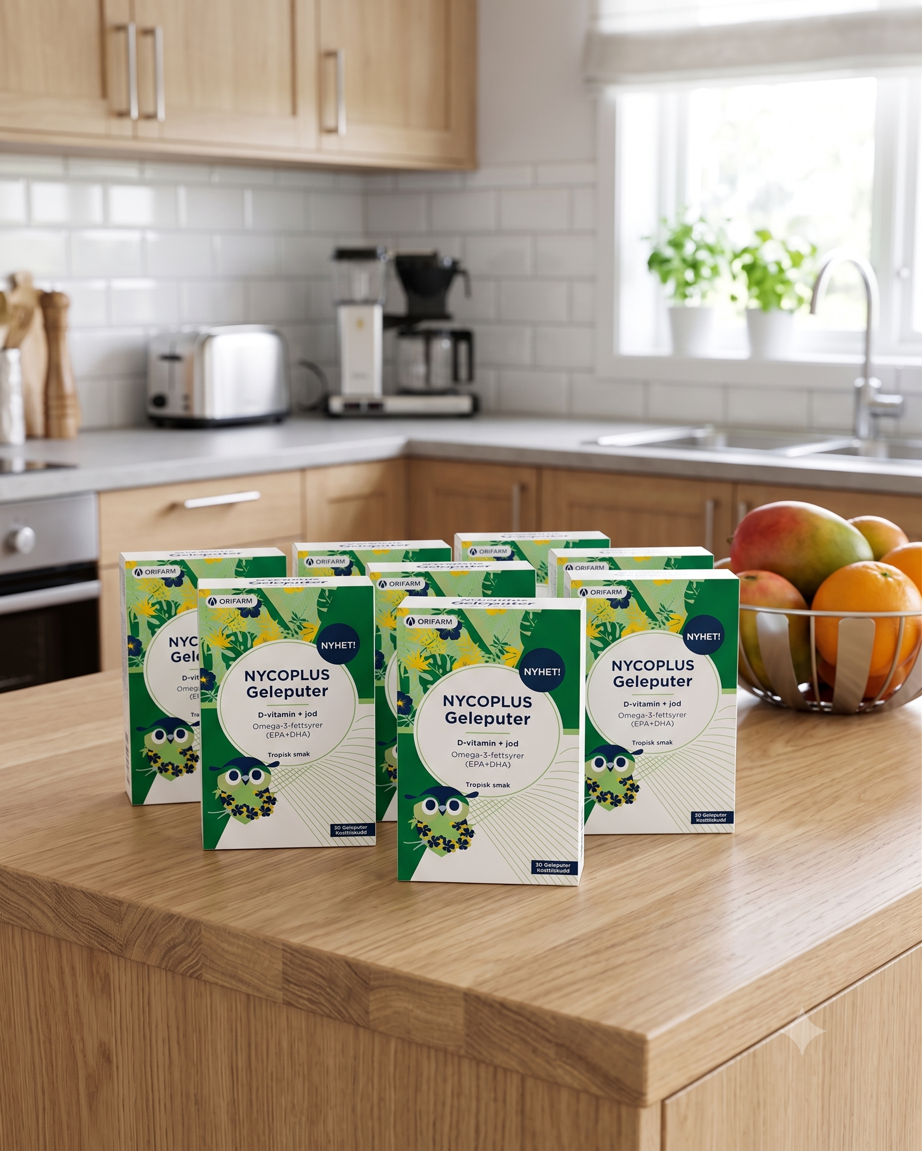Nycoplus Omega-3 geleputer med jod og d-vitamin tropisk smak 30 stk 8 stykker