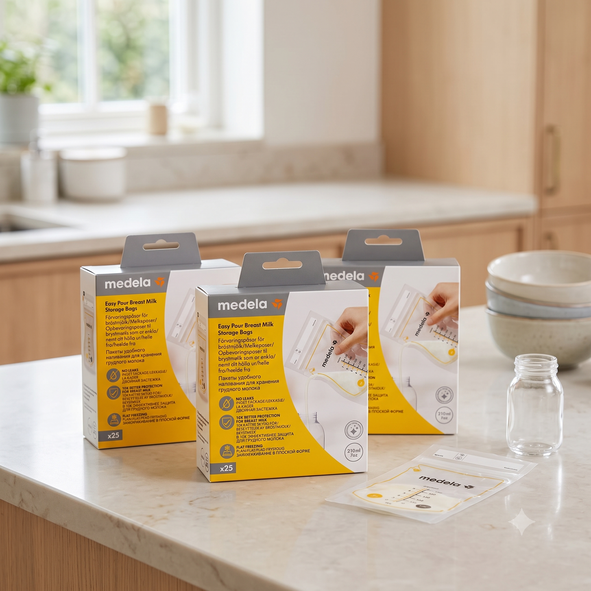 Medela Easy Pour oppbevaringsposer for brystmelk 25 stk 3 stykker