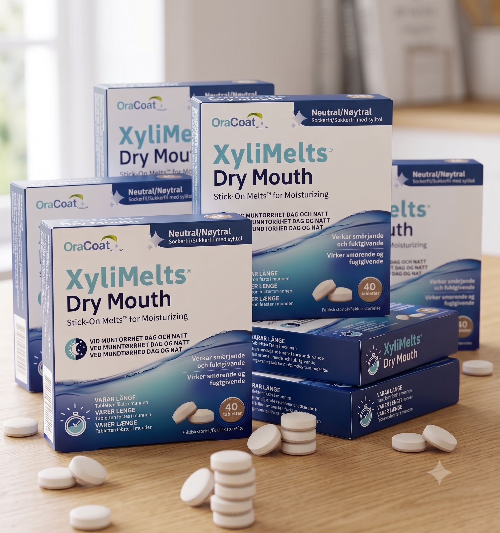 XyliMelts klebetabletter mot munntørrhet nøytral 40stk 8 stykker
