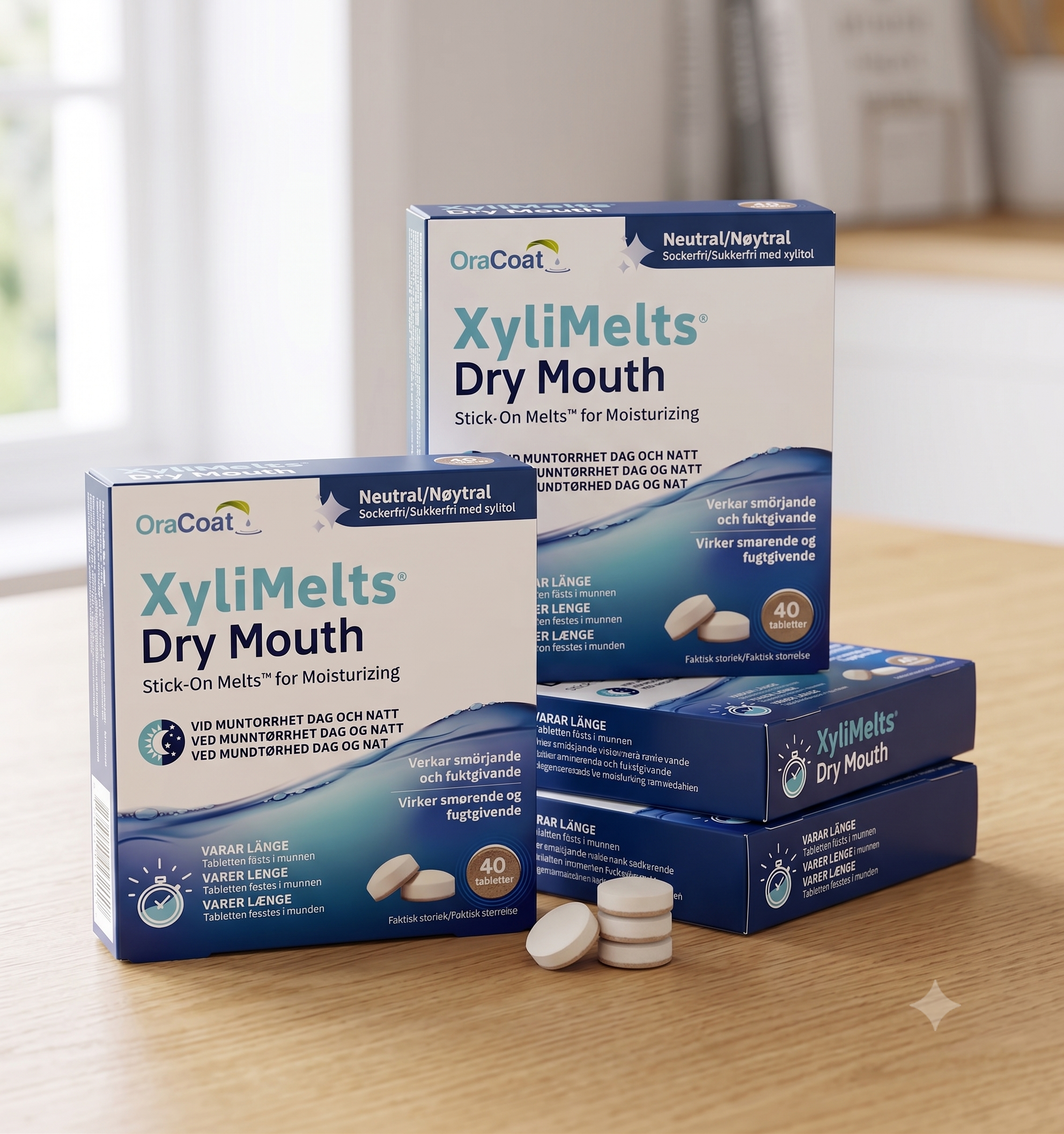 XyliMelts klebetabletter mot munntørrhet nøytral 40stk 4 stykker