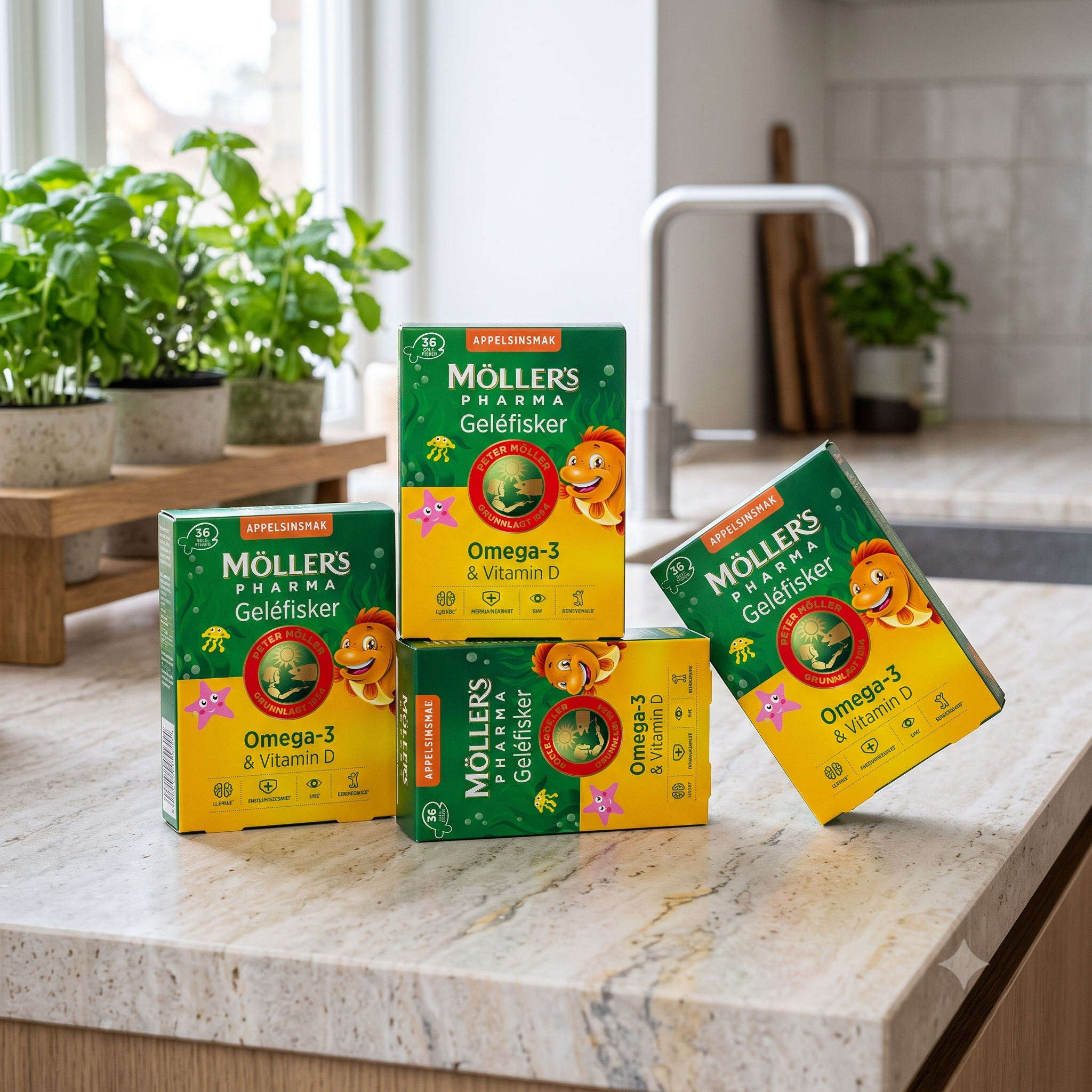 Möller’s Pharma Omega-3 og vitamin D geléfisker 36 stk 4 stykker