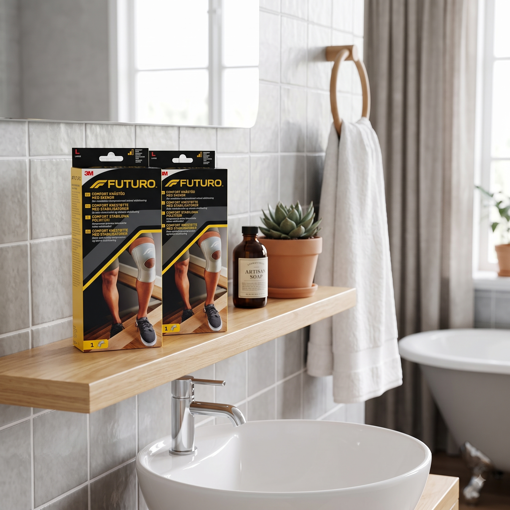 Futuro comfort kne med skinne L 2 stykker