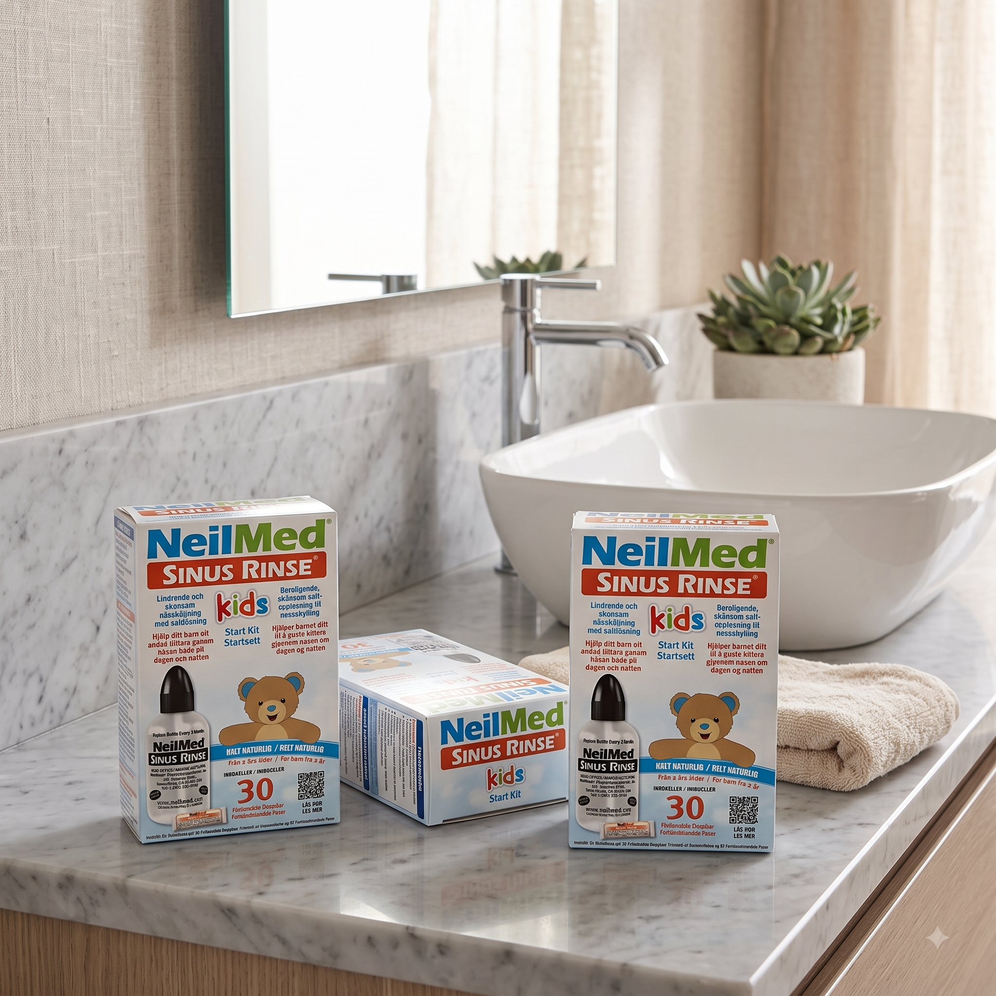 NeilMed Sinus Rinse Kids neseskyller og 30 poser salt 1 sett 3 stykker