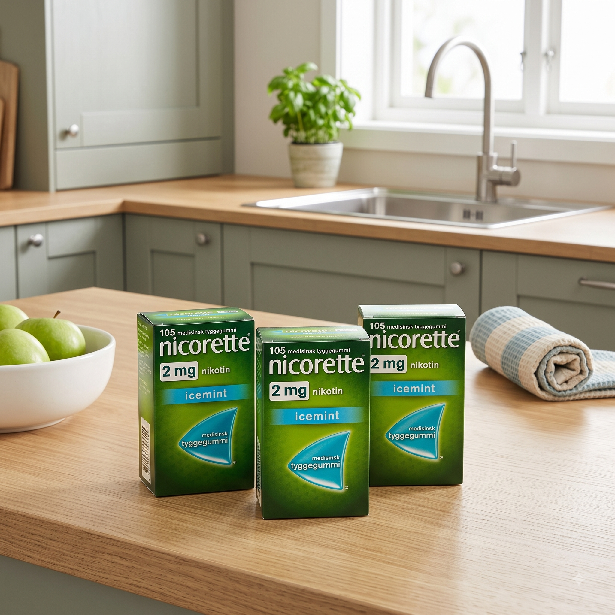 Nicorette 2 mg Tyggegummi Icemint 105 stk 3 stykker
