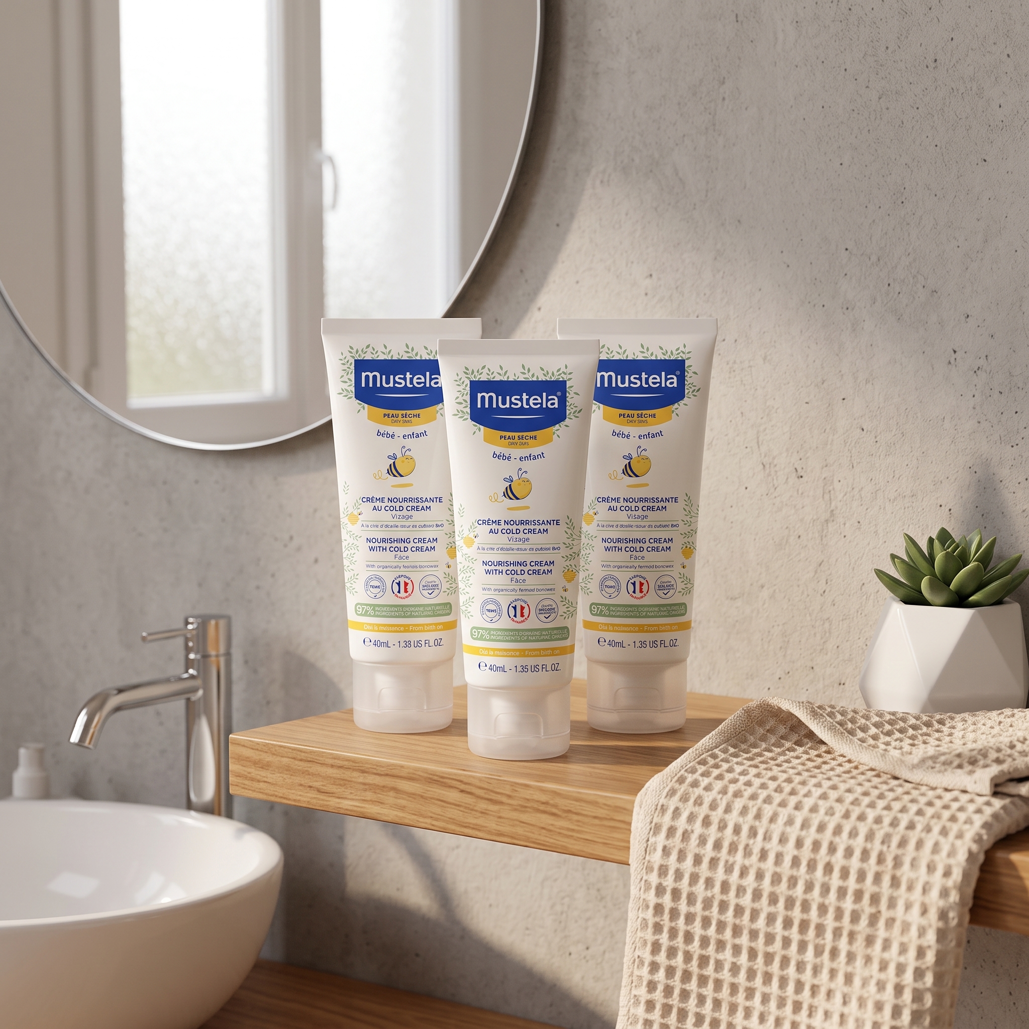 Mustela Nourishing Cream With Cold Cream Face 40 ml 3 stykker