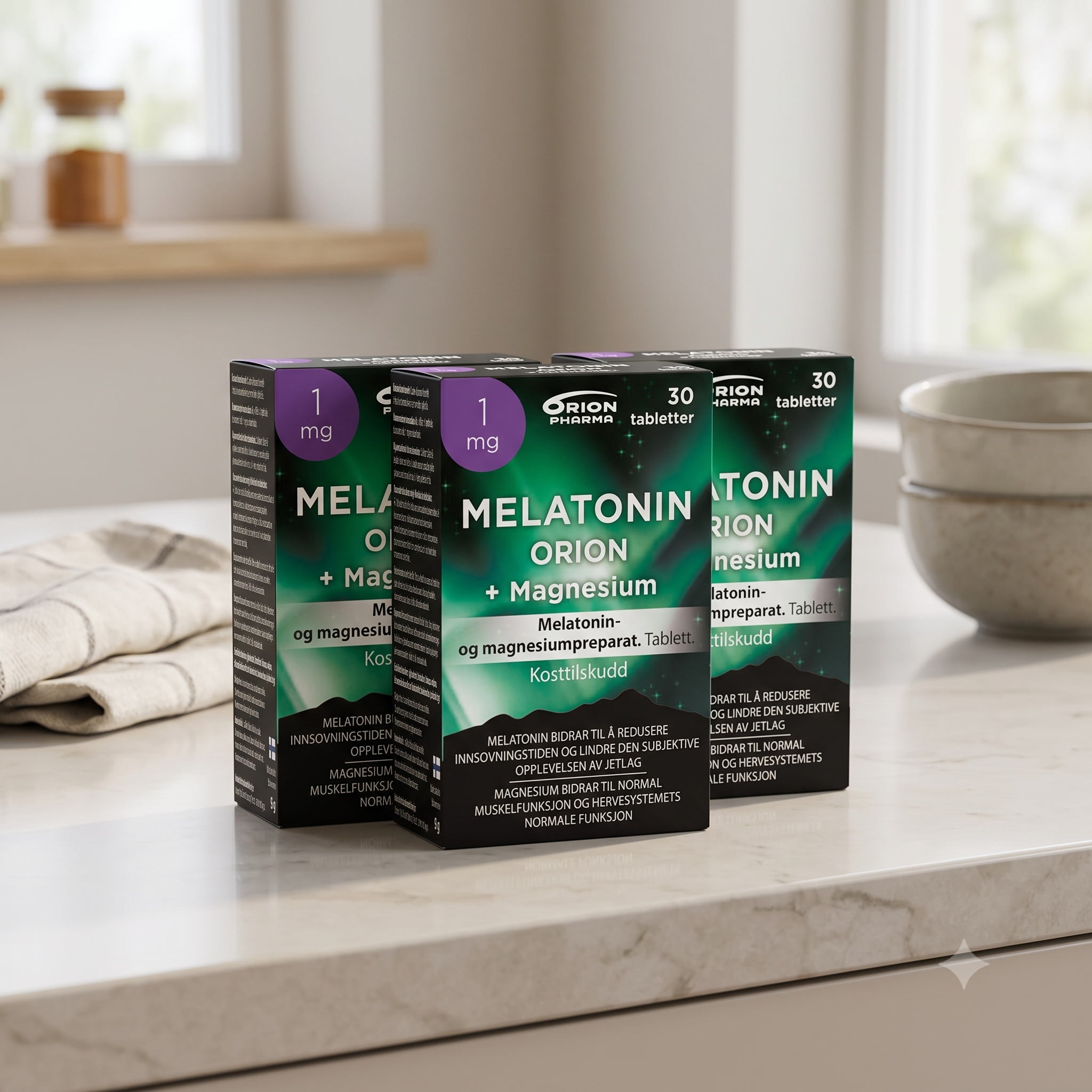 Melatonin Orion 1mg + Magnesium tabletter 30stk 3 stykker