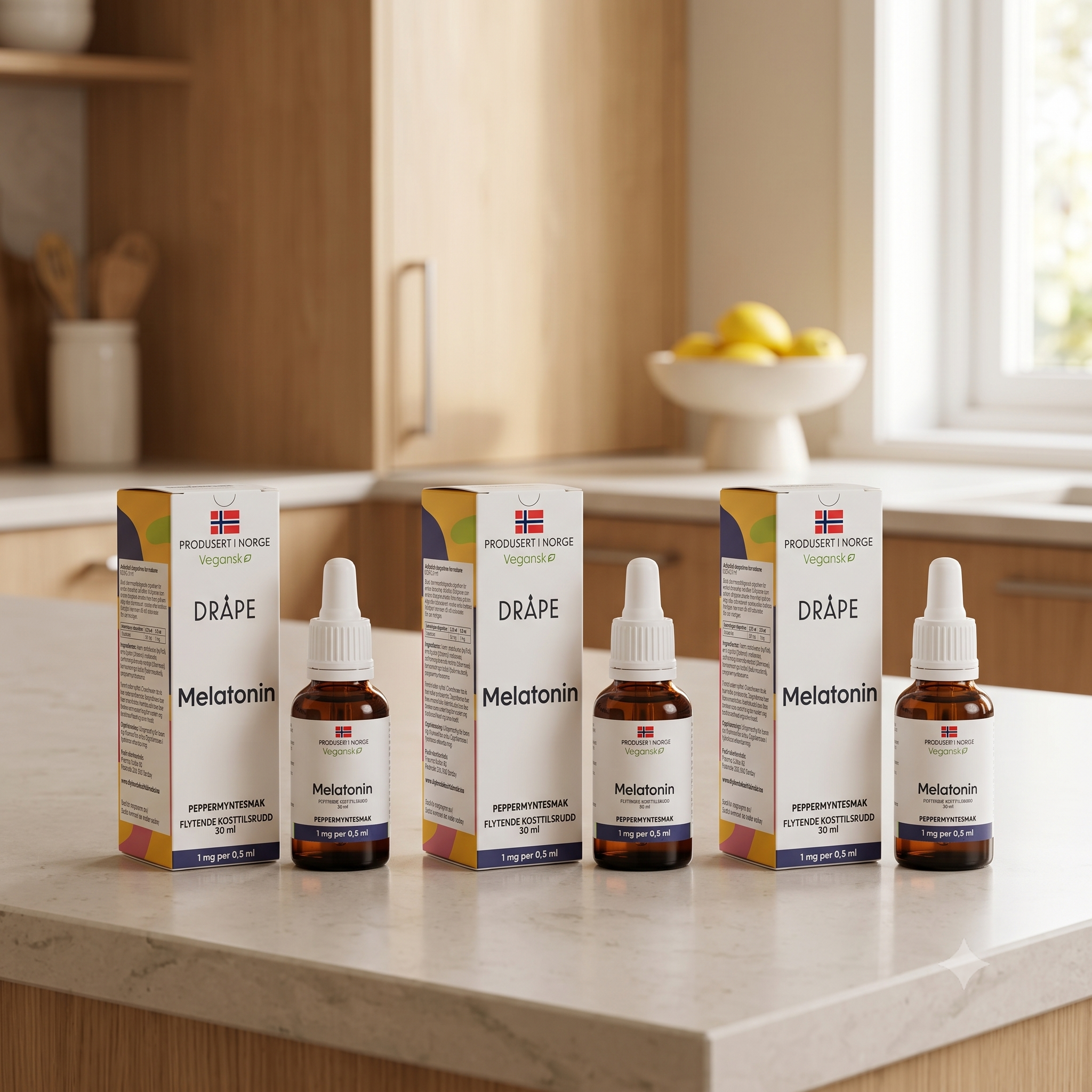 Dråpe vegansk melatonin peppermyntesmak 30 ml 3 stykker