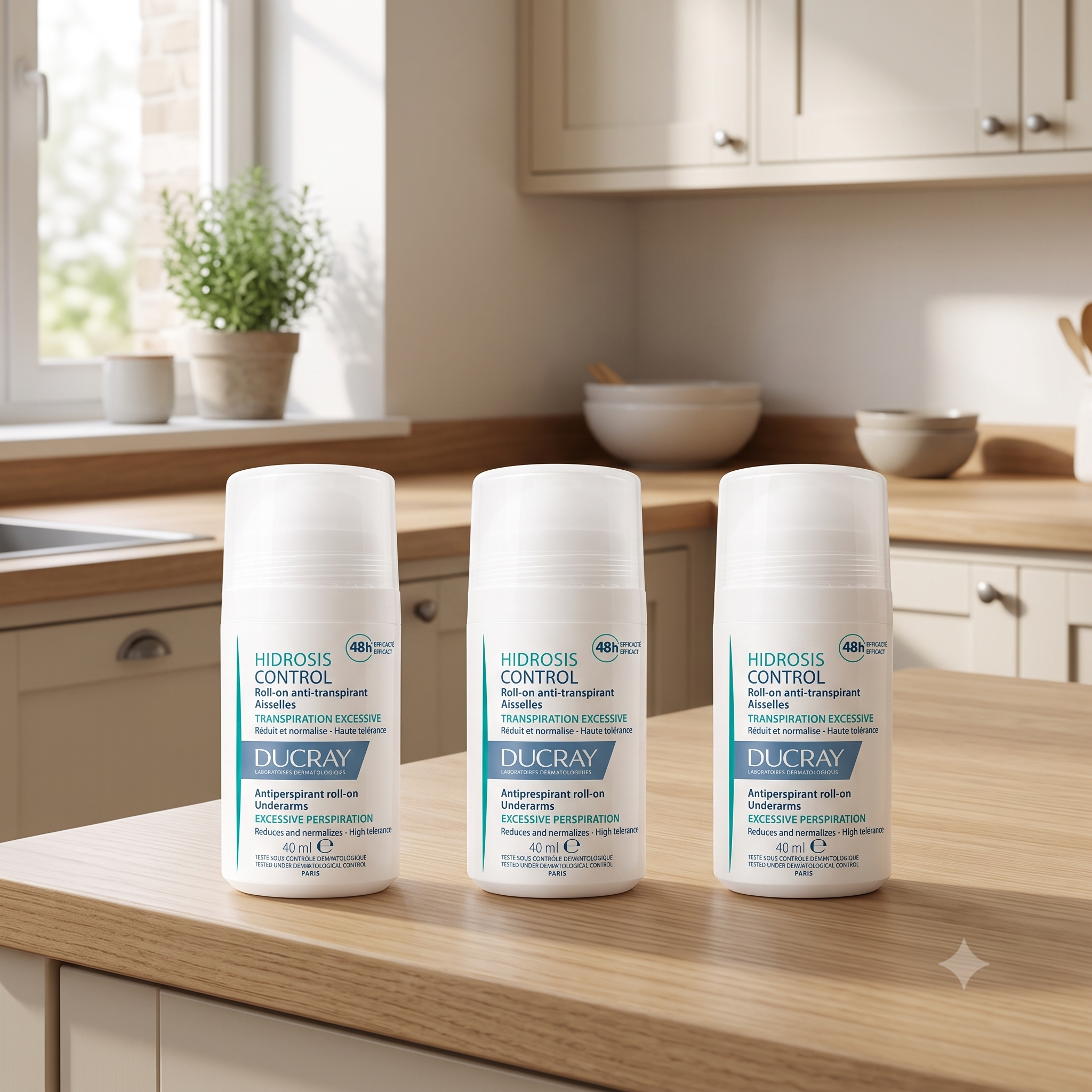 Ducray Hidrosis Control Roll-On Anti-Perspirant Deodorant 40 ml 3 stykker