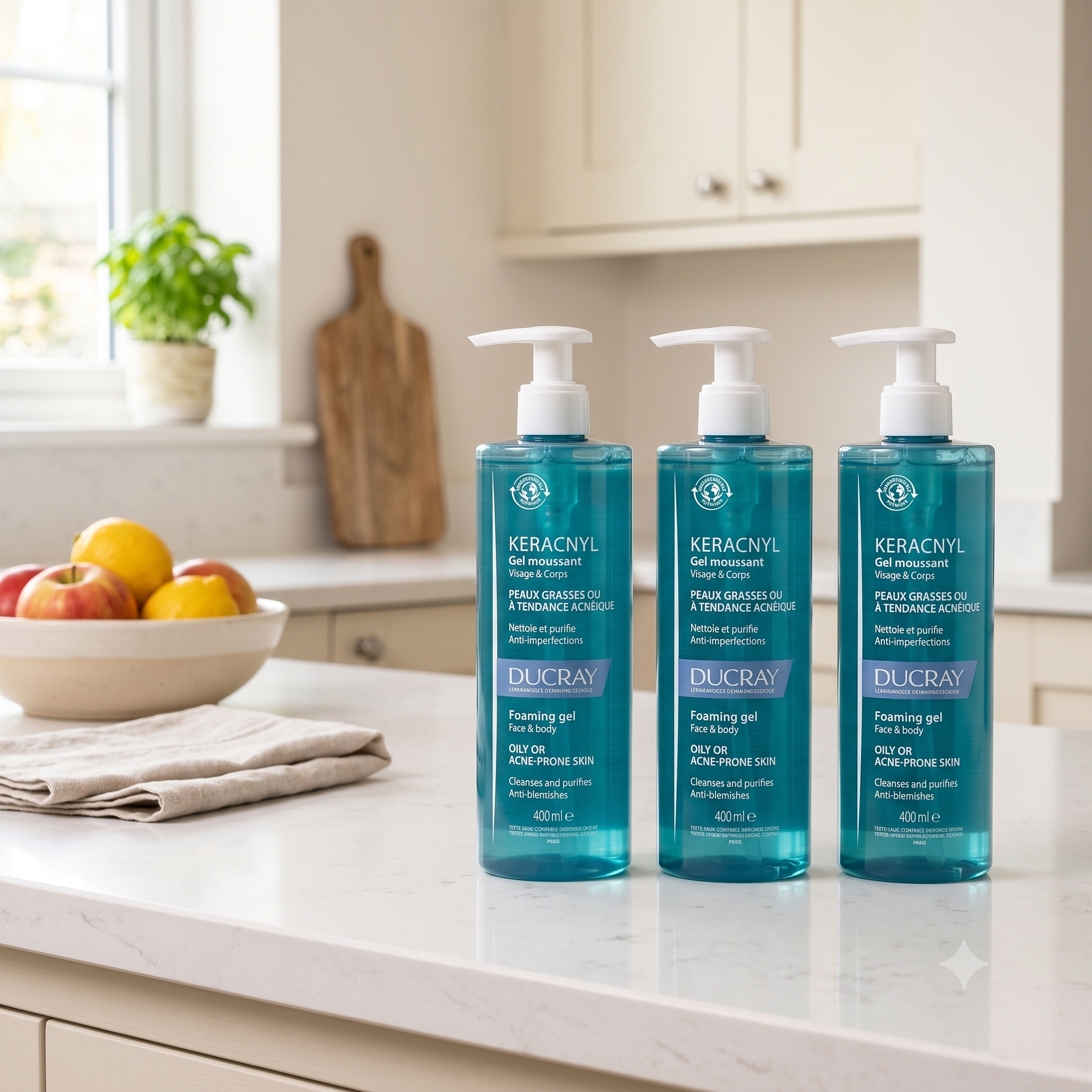 Ducray Keracnyl Foaming Gel til Uren Hud 400 ml 3 stykker