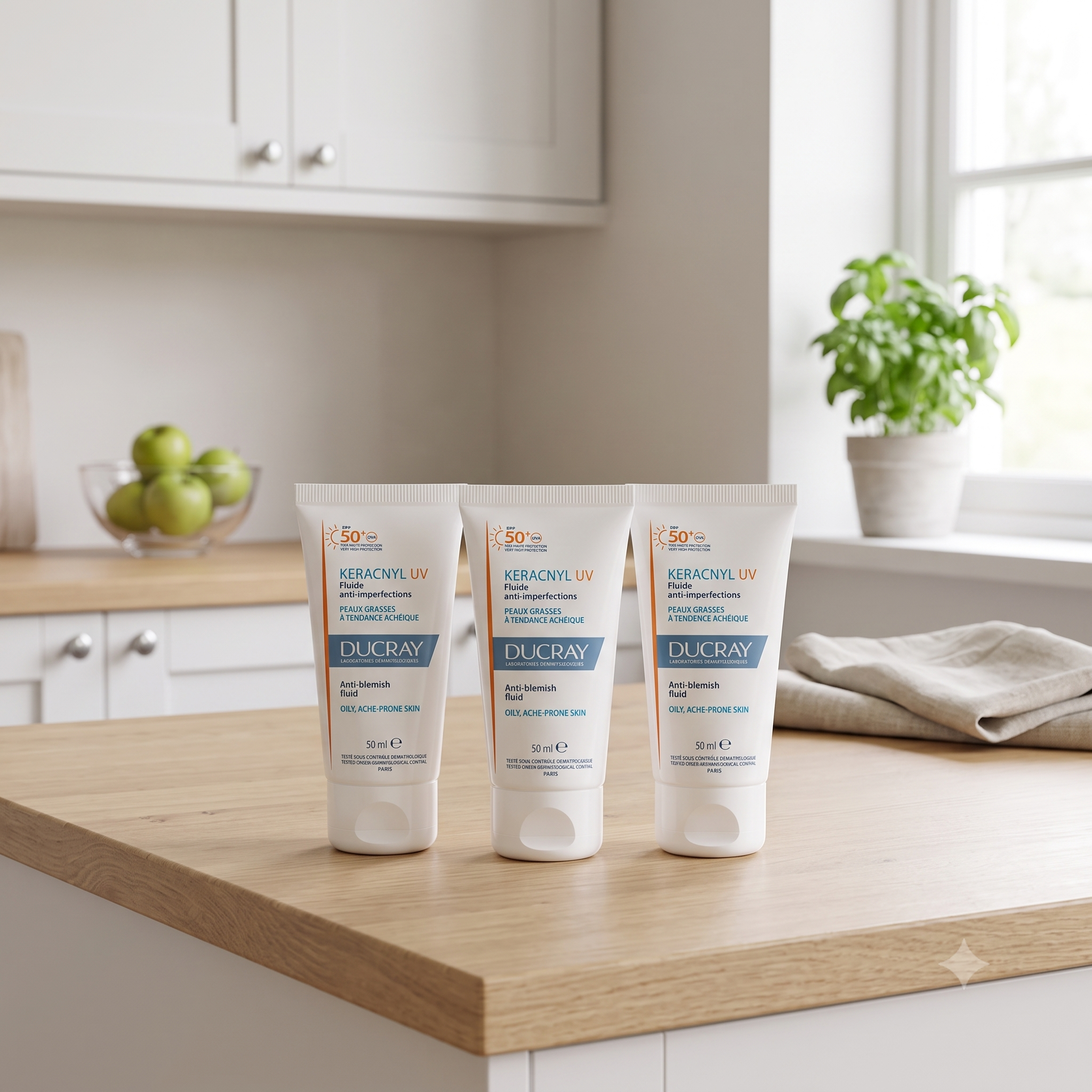Ducray Keracnyl UV Fluid SPF50+ til Uren Hud 50 ml 3 stykker