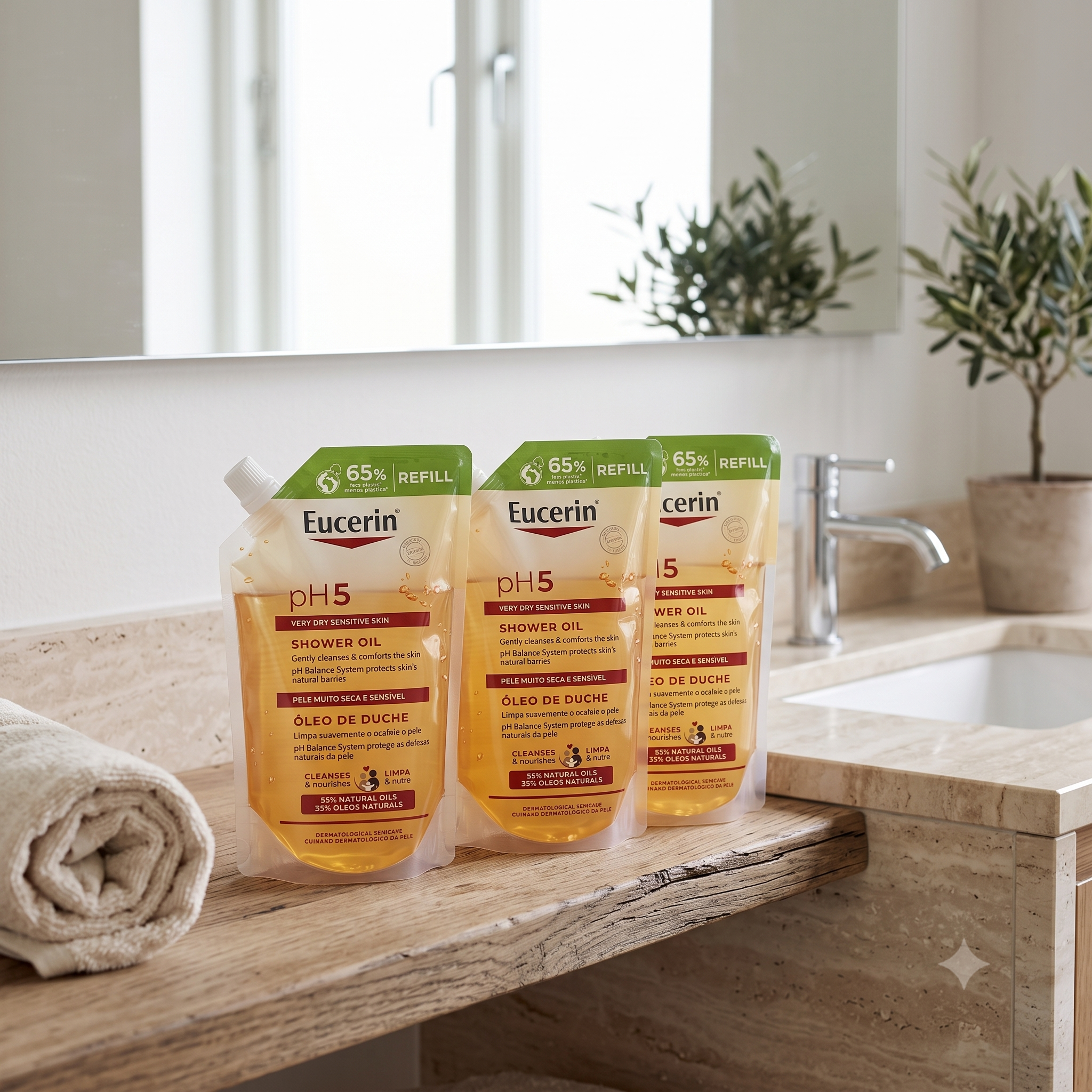 Eucerin pH5 Shower Oil Refill parfymert 400 ml 3 stykker