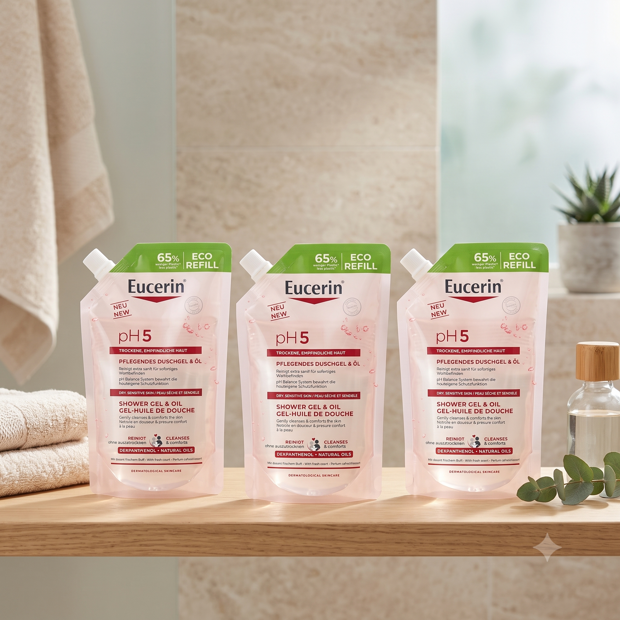Eucerin pH5 Shower Gel & Oil Refill 400 ml 3 stykker