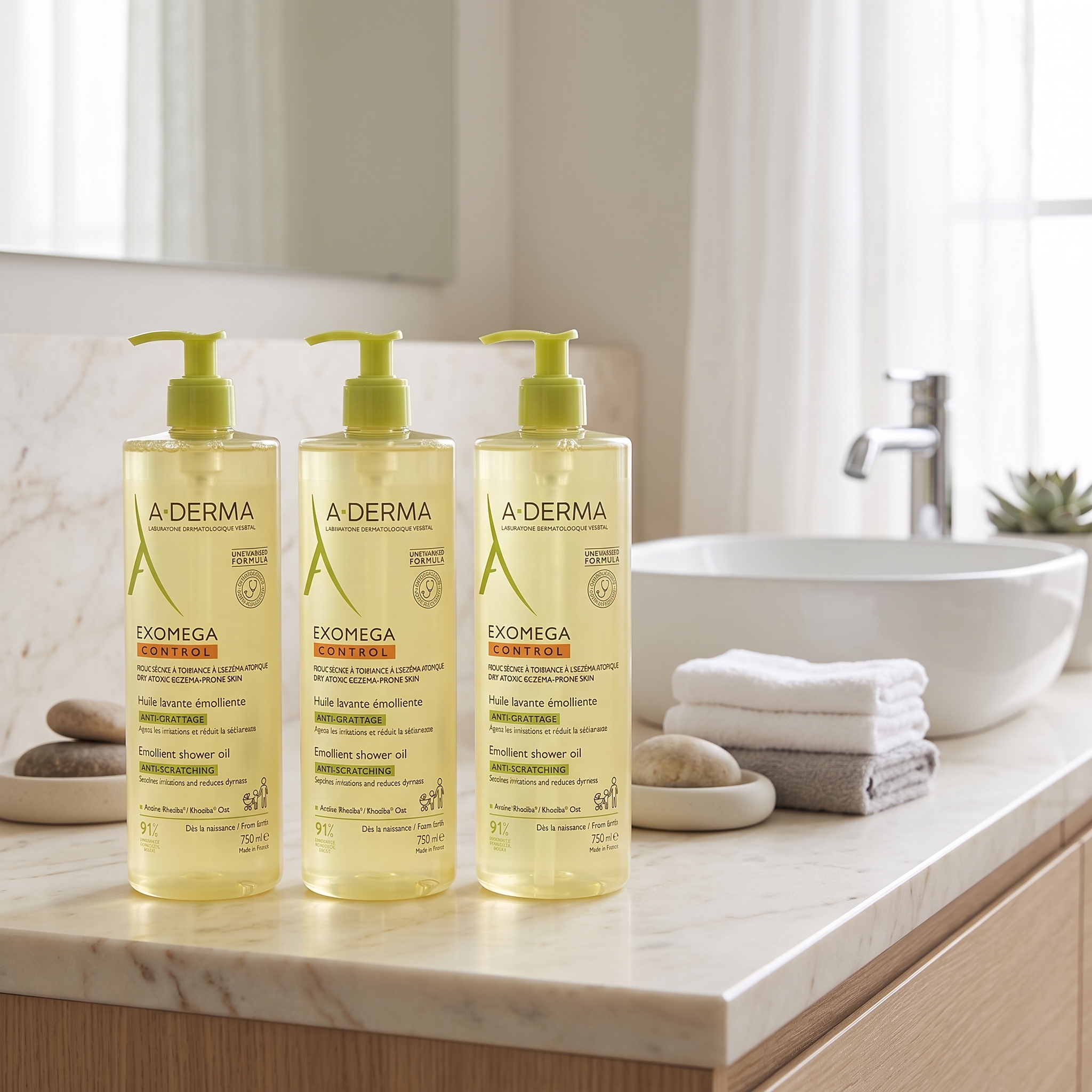 A-Derma Exomega Control Shower Oil 750 ml 3 stykker