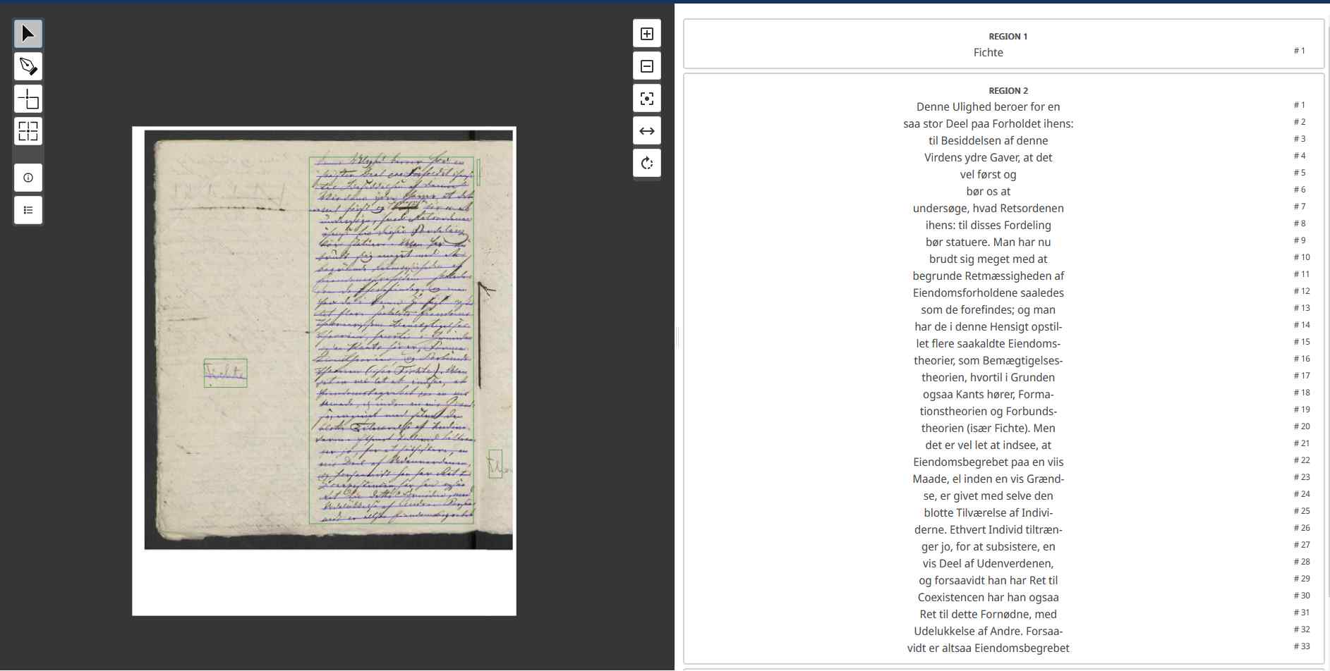 Skjermdump av programmet Transkribus.