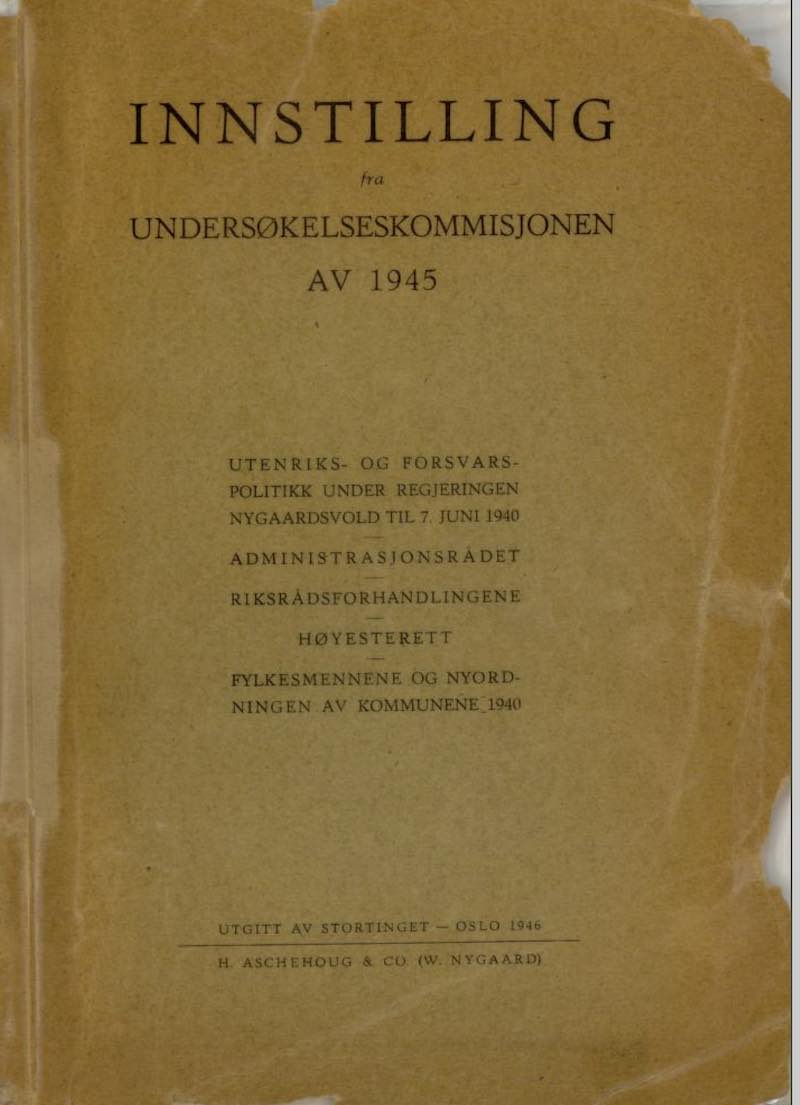 Bilde av forsiden til instillingen fra Undersøkelseskommisjonen.