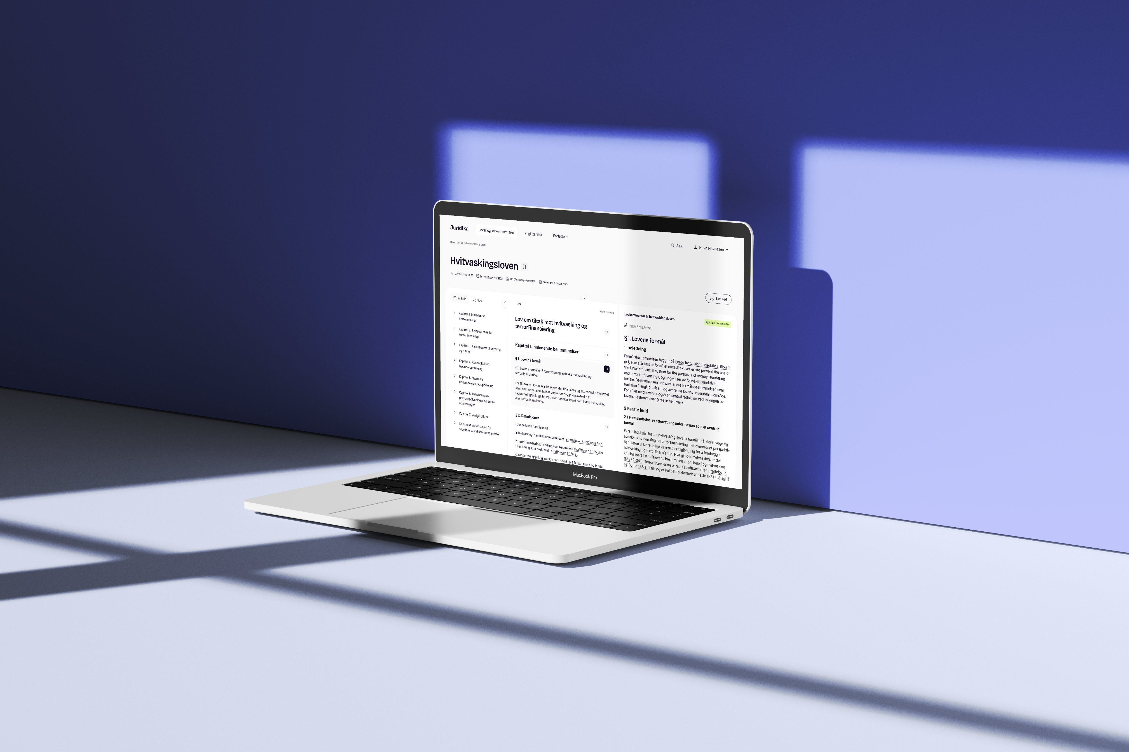 Bilde av en skjerm med tekst til en lovkommentar