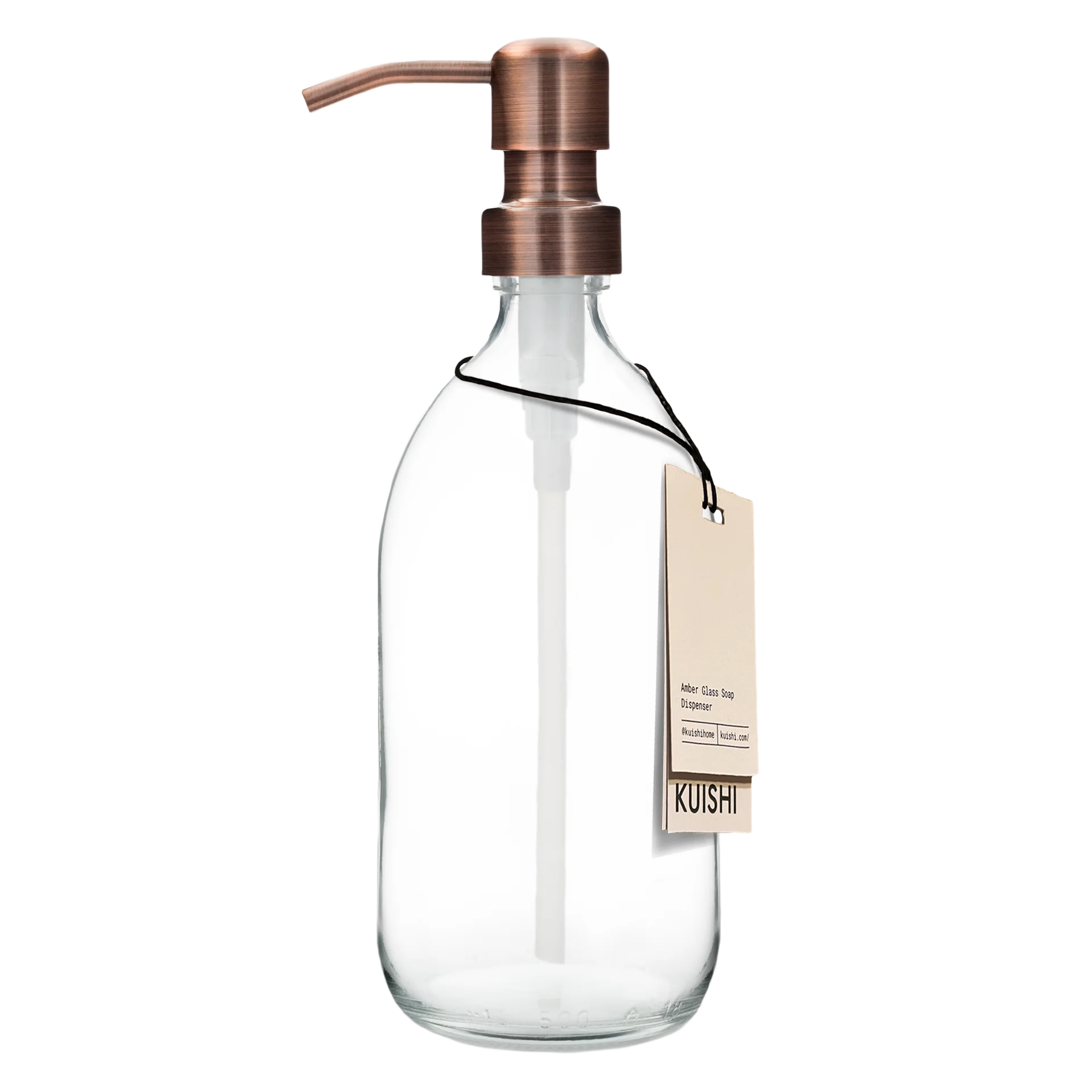 Botella dispensadora de jabón de vidrio transparente de 500 ml con bomba de bronce