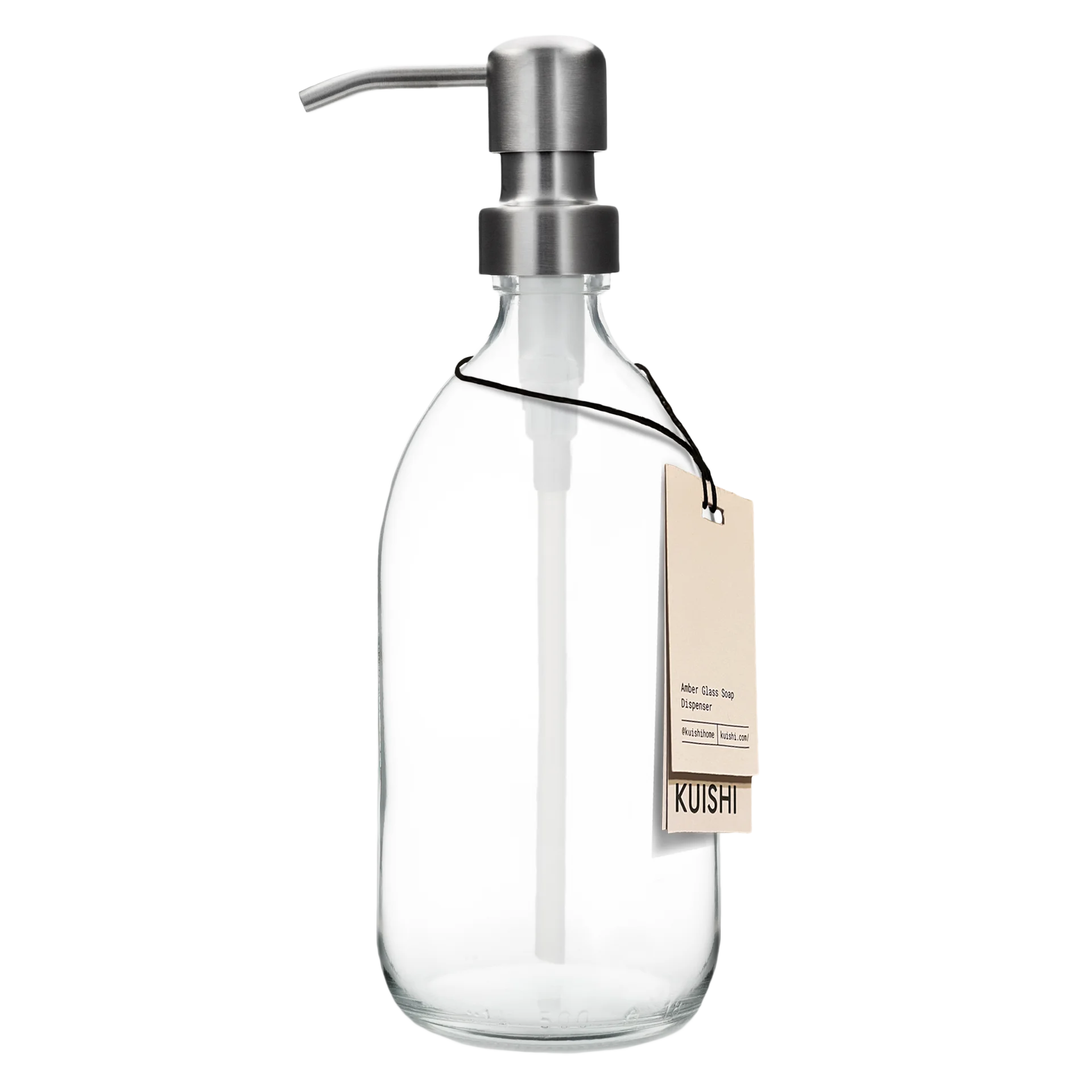 Botella dispensadora de jabón de vidrio transparente 500ml con bomba plateada