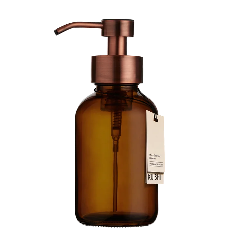 Amber Glass Foaming Soap Dispenser 500ml Bronze Pump