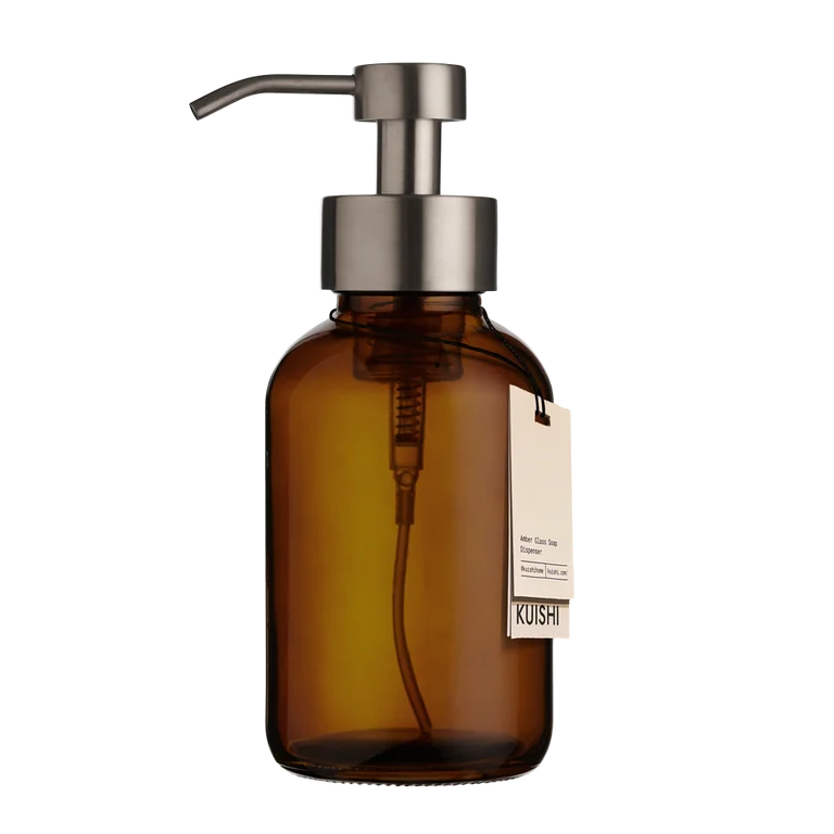 Amber Glass Foaming Soap Dispenser 500ml Silver Pump