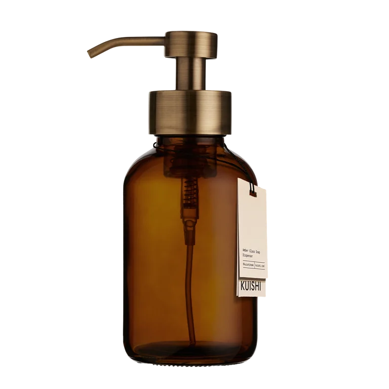 Amber Glass Foaming Soap Dispenser 500ml Gold Pump