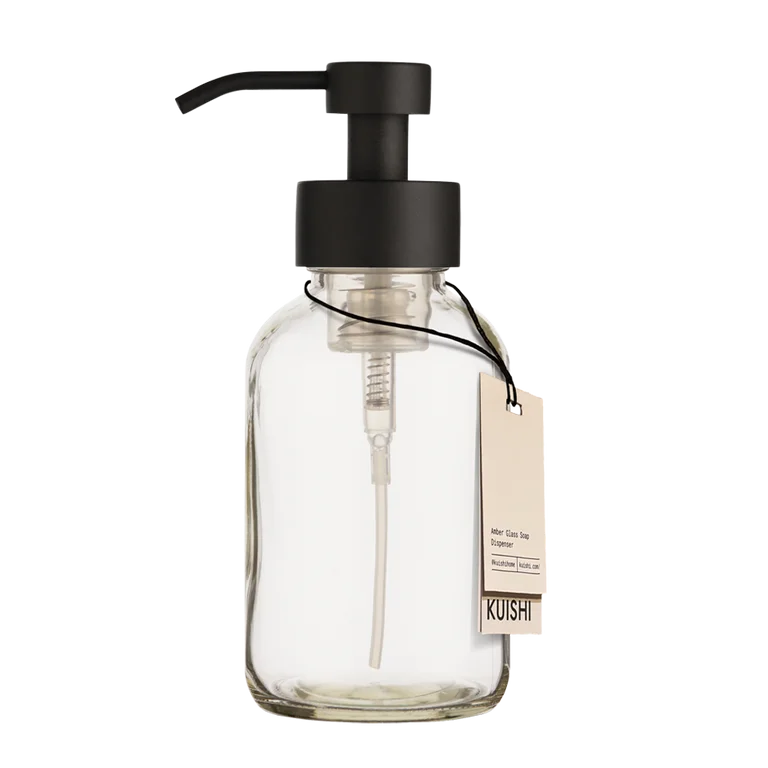 Distributeur de savon moussant en verre transparent 500 ml pompe noire