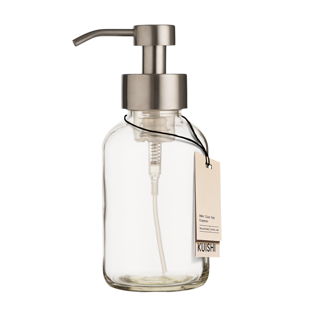 Dispensador de jabón en espuma de vidrio transparente Bomba plateada de 500 ml