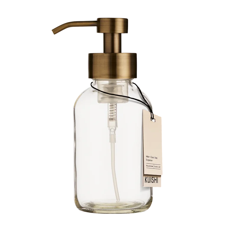 Dispensador de jabón en espuma de vidrio transparente Bomba dorada de 500 ml
