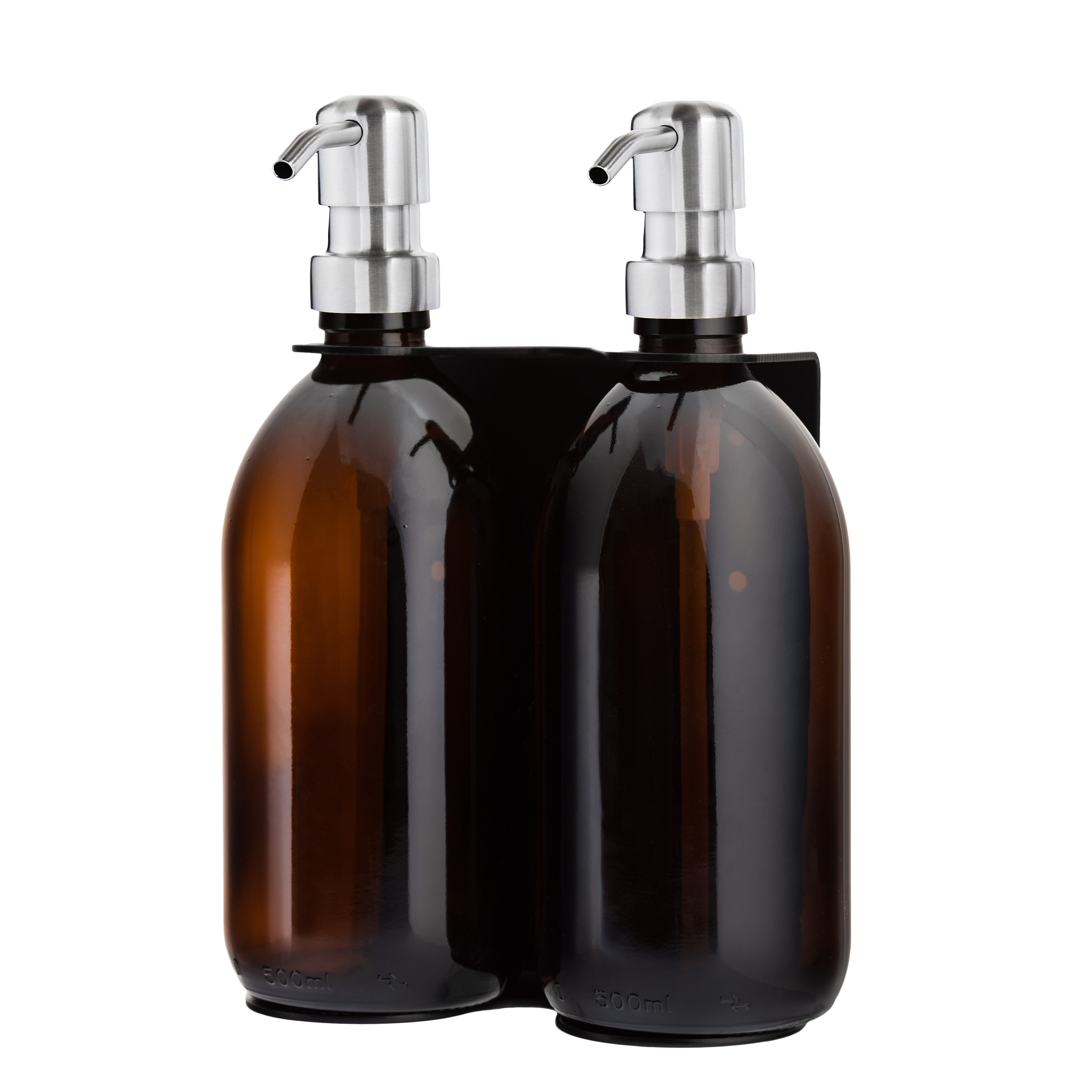 Black Double Wall Mounted Soap Dispenser 250ml Silver