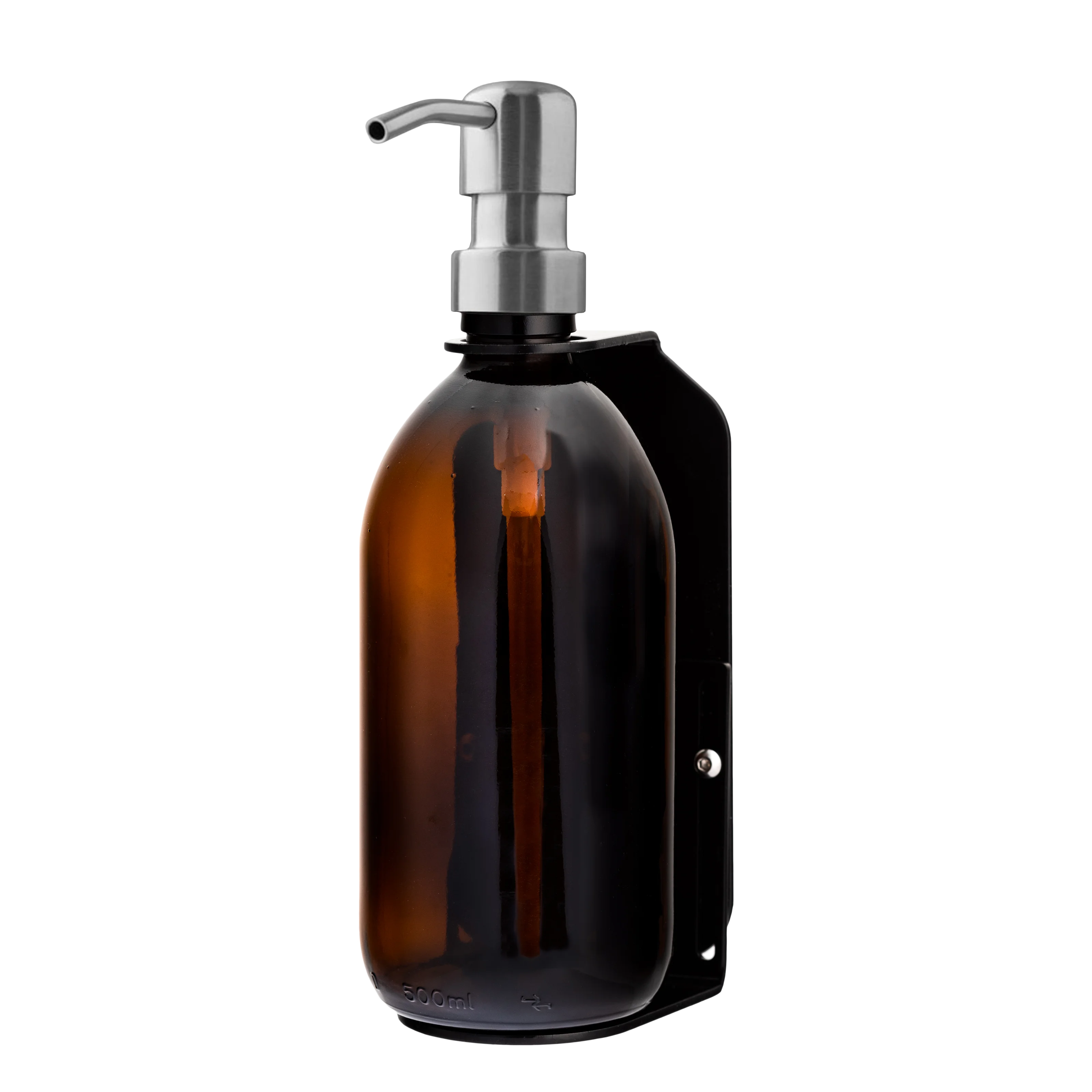 Black Single Wall Mounted Soap Dispenser with 250ml amber dispenser and silver pump