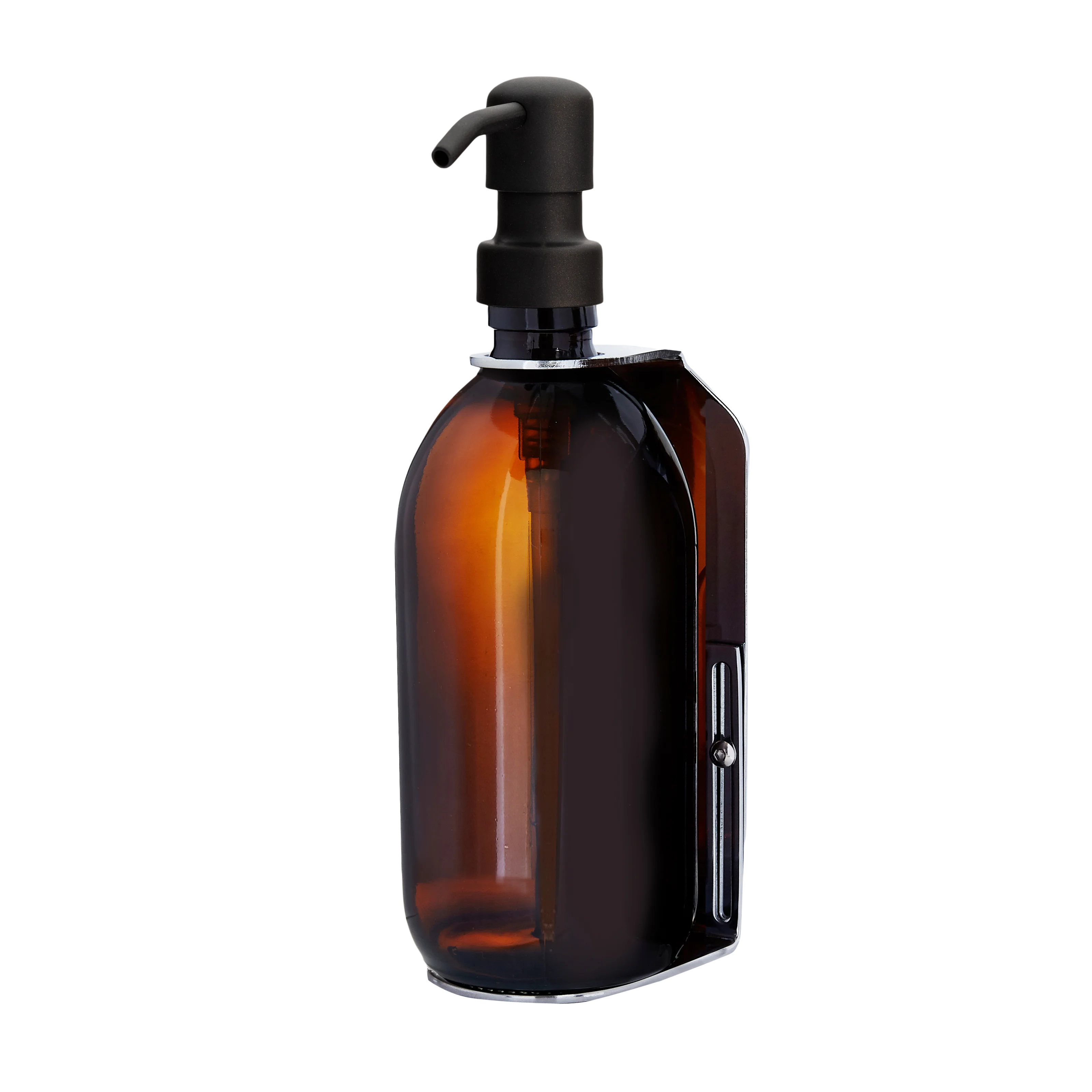 Distributeur de savon mural simple chromé Distributeur ambré 250 ml et pompe noire