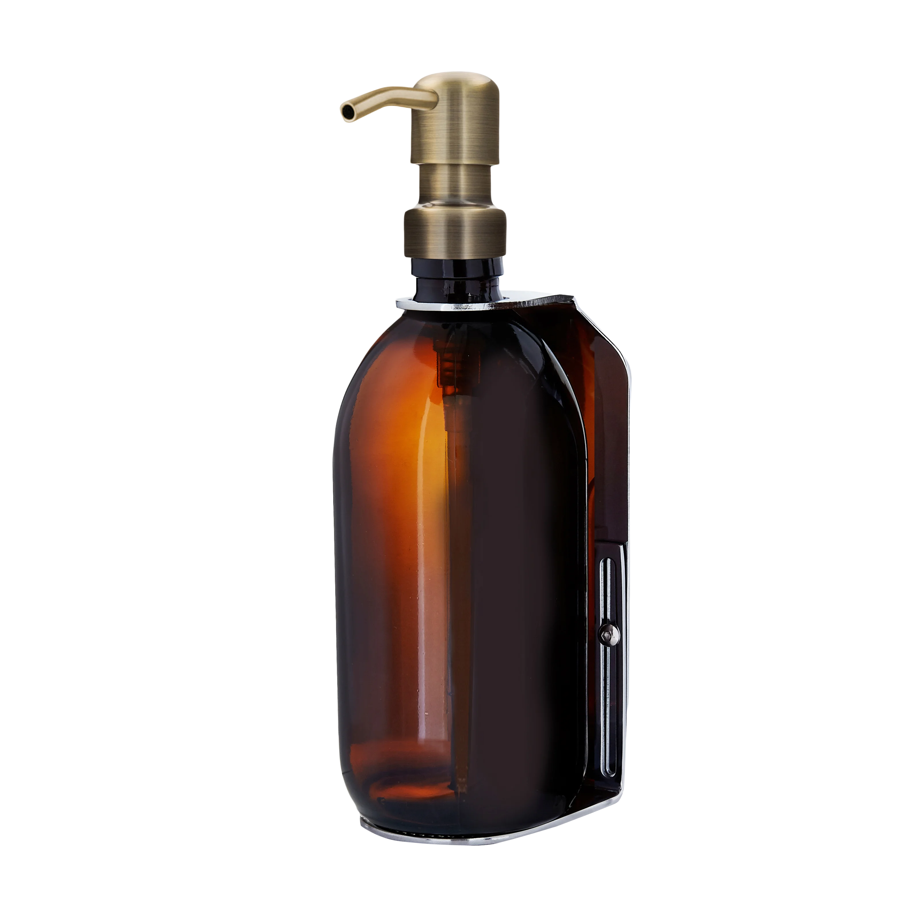 Chrome Single Wall Mounted Soap Dispenser 250ml amber dispenser with matching Gold Pump
