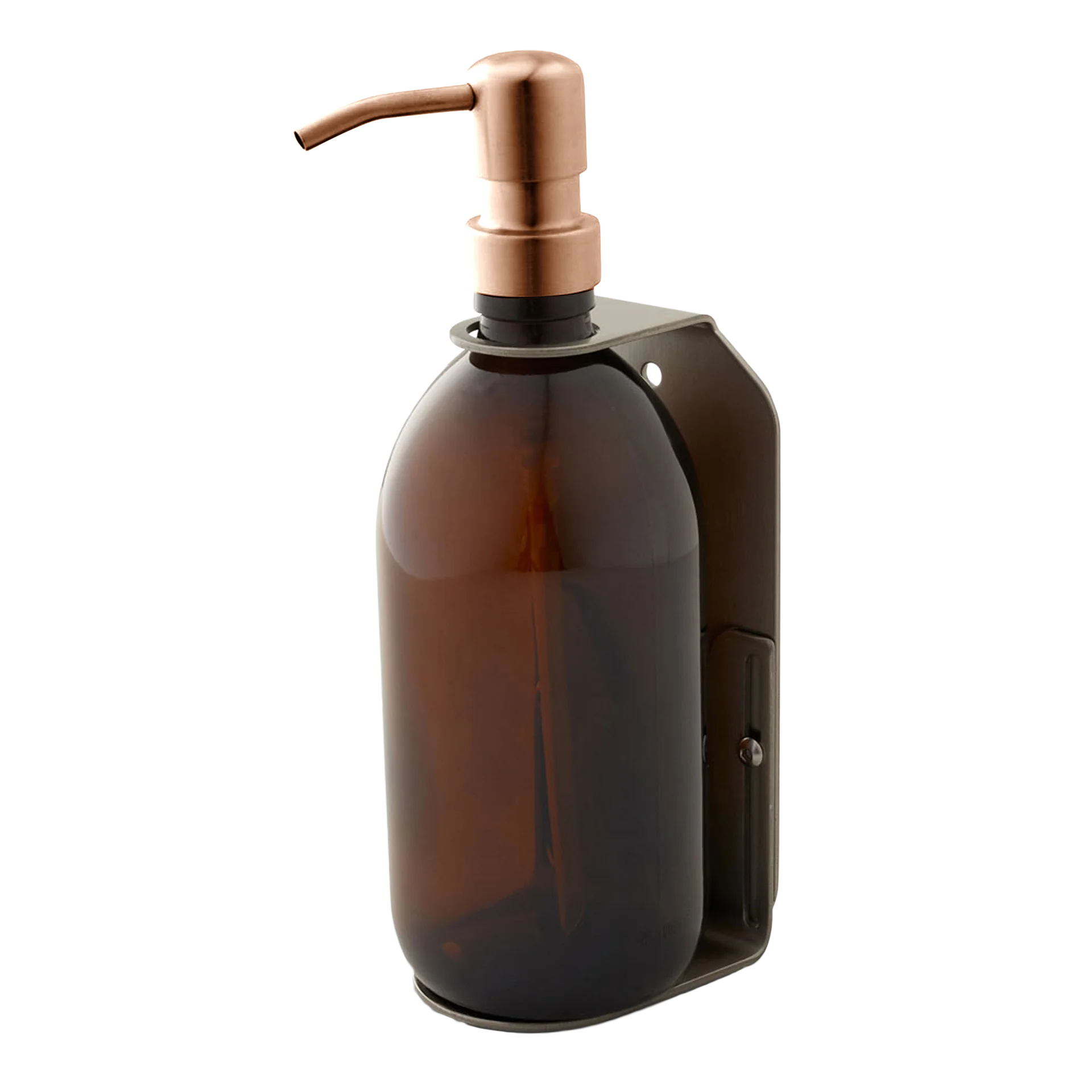Satin Silver Single Wall Mounted Soap Dispenser 500ml amber with bronze dispensing pump