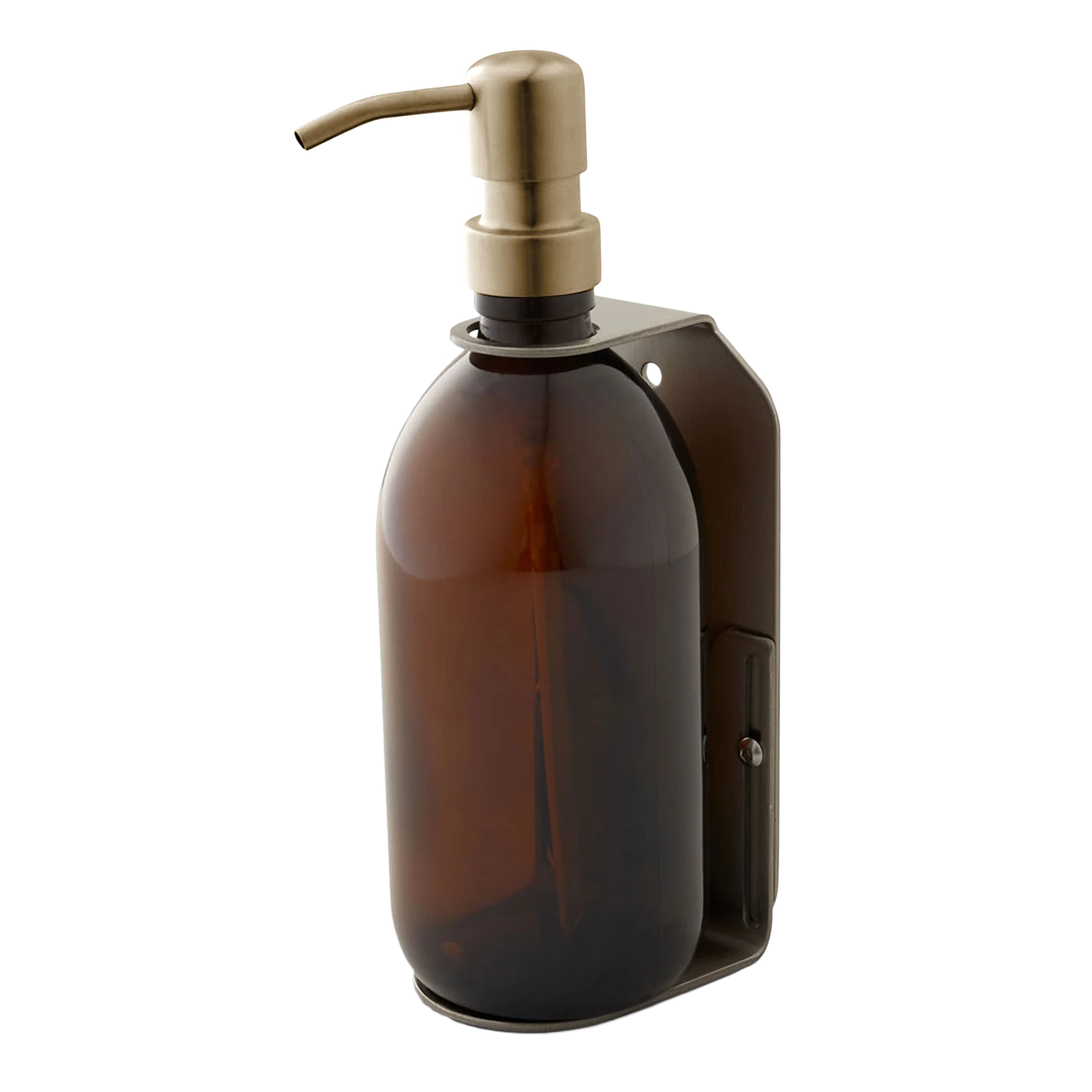 Satin Silver Single Wall Mounted Soap Dispenser 250ml amber with Gold dispensing pump