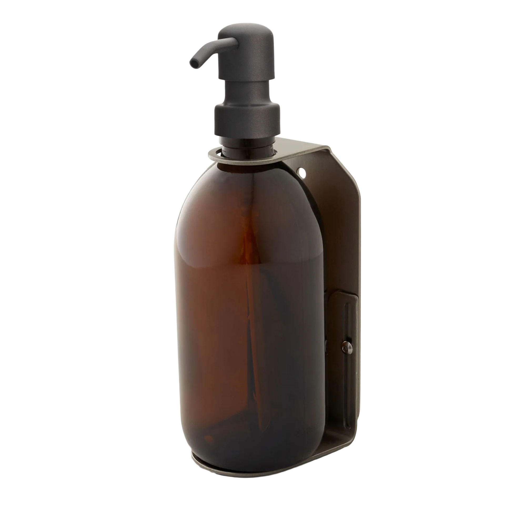 Satin Silver Single Wall Mounted Soap Dispenser 500ml amber with matching black dispensing pump